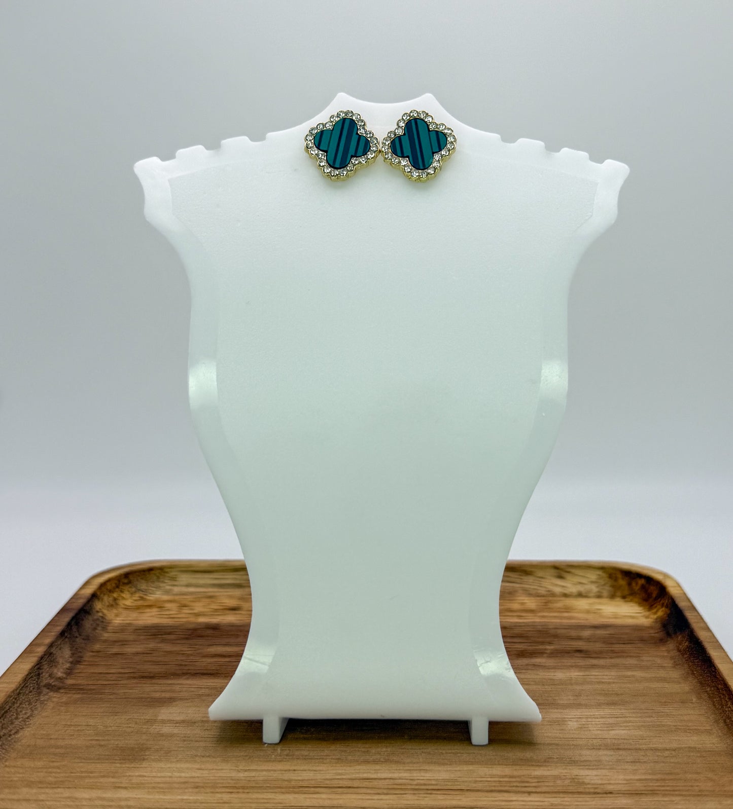 Malachite Green & Gold Clover Stud Earrings
