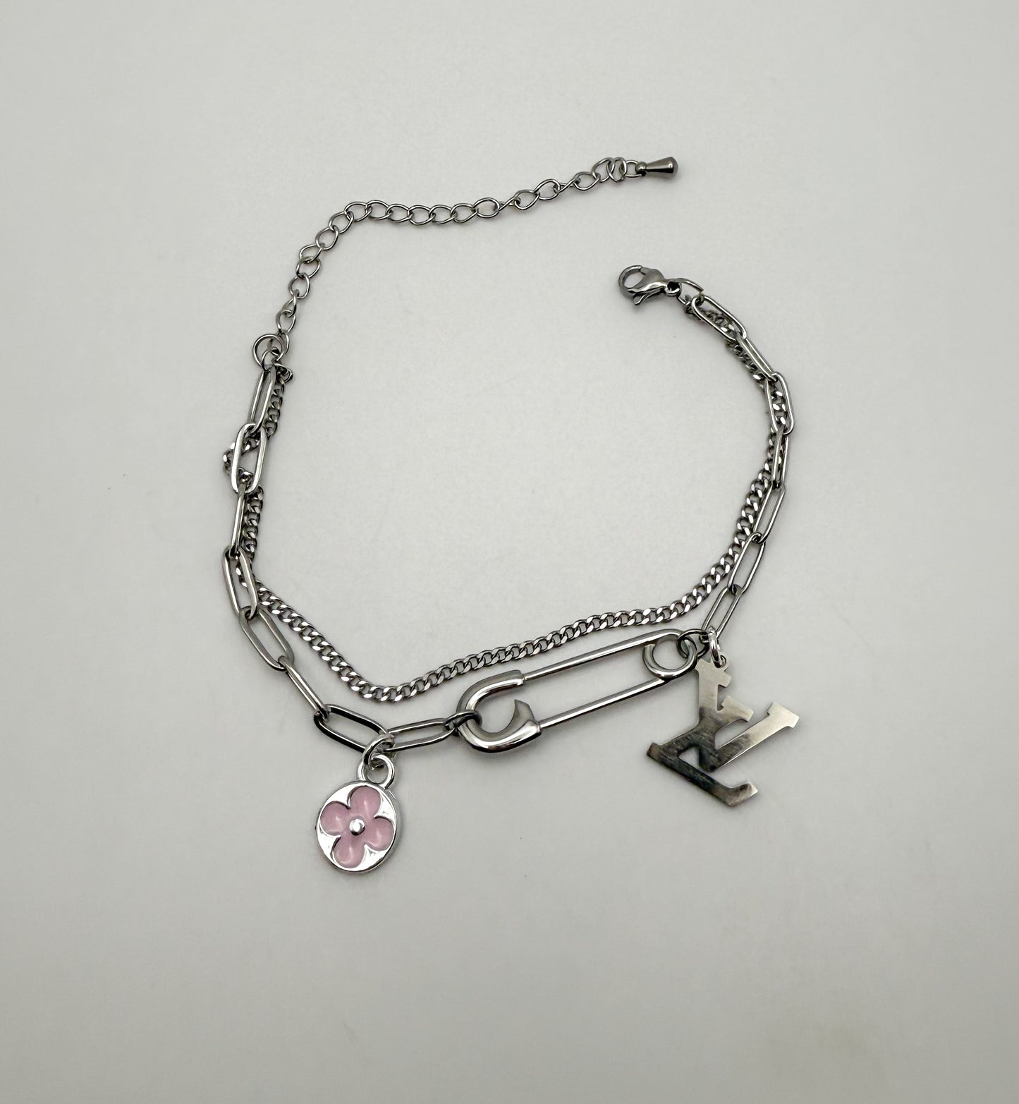 Silver LV Charm Bracelet