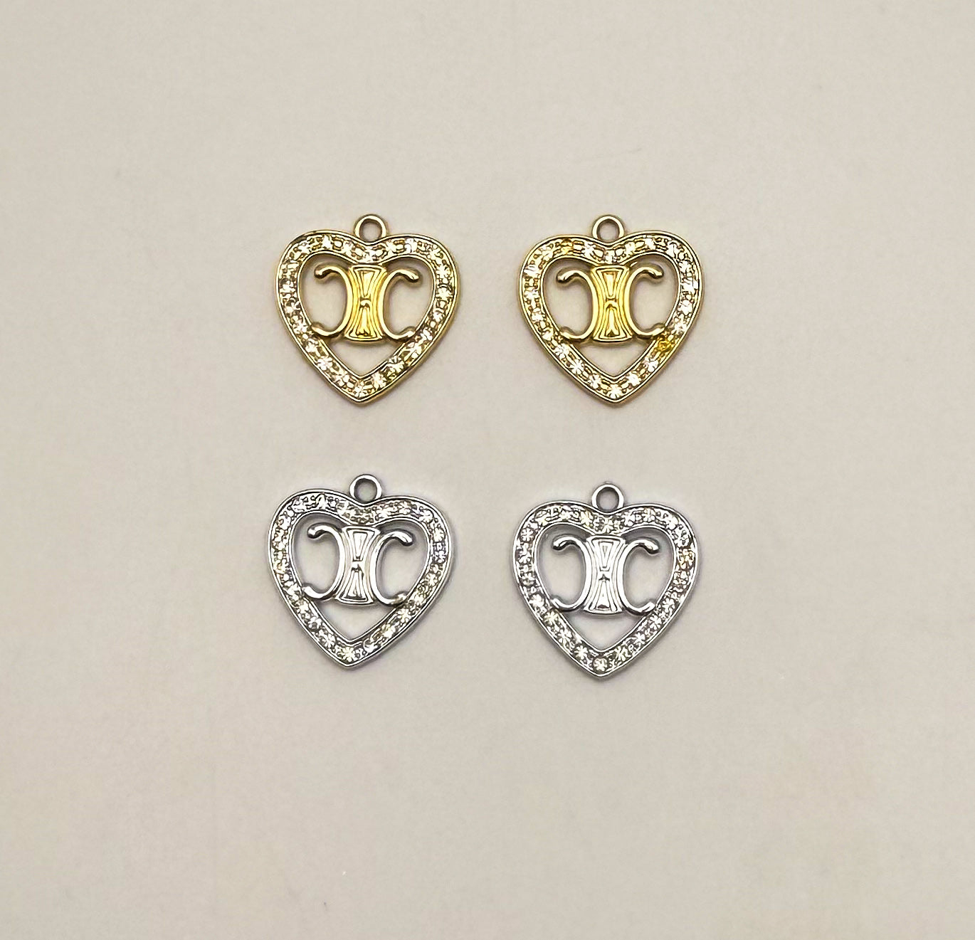 Designer Logo Gold and Silver Heart DIY Charms