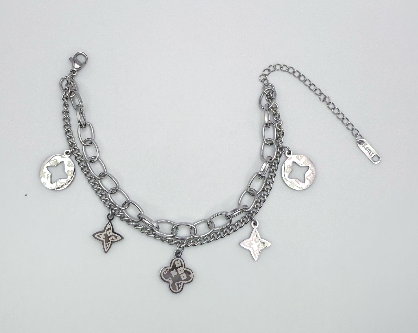 Silver LV Designer Brand Logo Adjustable Bracelet