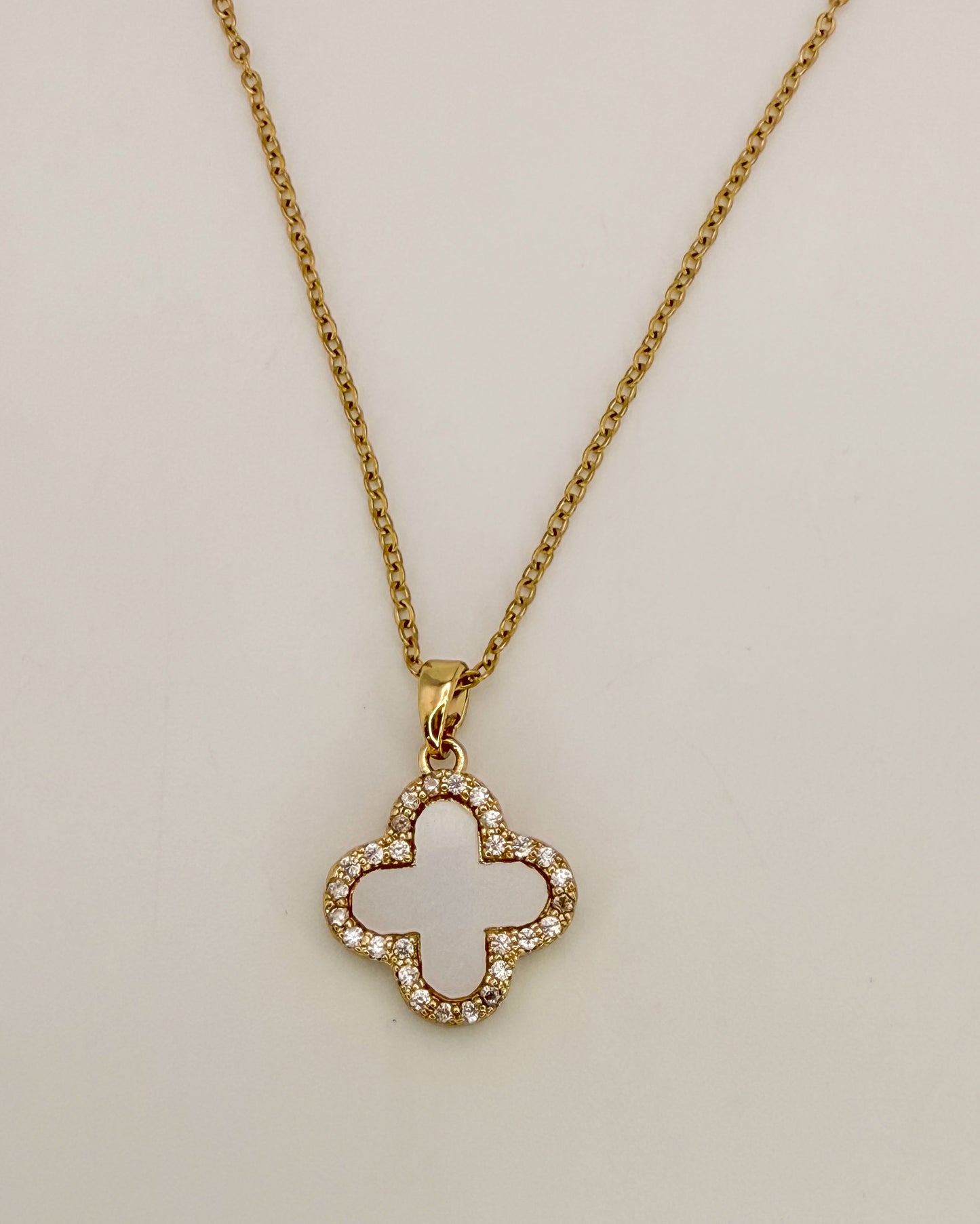 LV Black/White Front & Back Reversible Clover Gold Adjustable Stainless Steel Necklace
