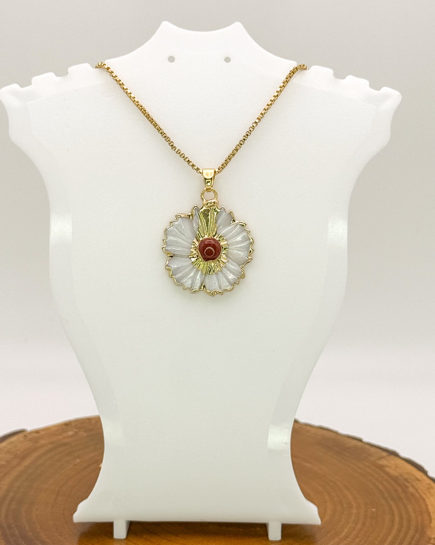 Nature’s Beauty Necklace-Natural Shell with Natural Turquoise Gemstone, Gold Stainless Steel Pendant Necklace