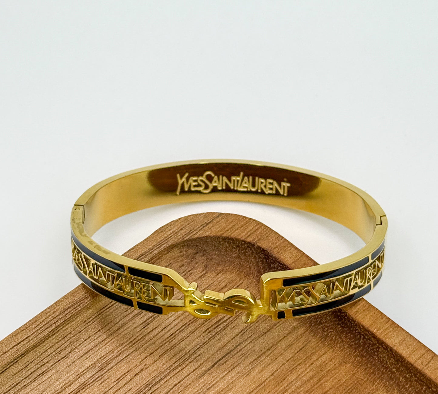 High Quality YSL Designer Gold Stainless Steel Bangle Bracelet with Designer Stamp