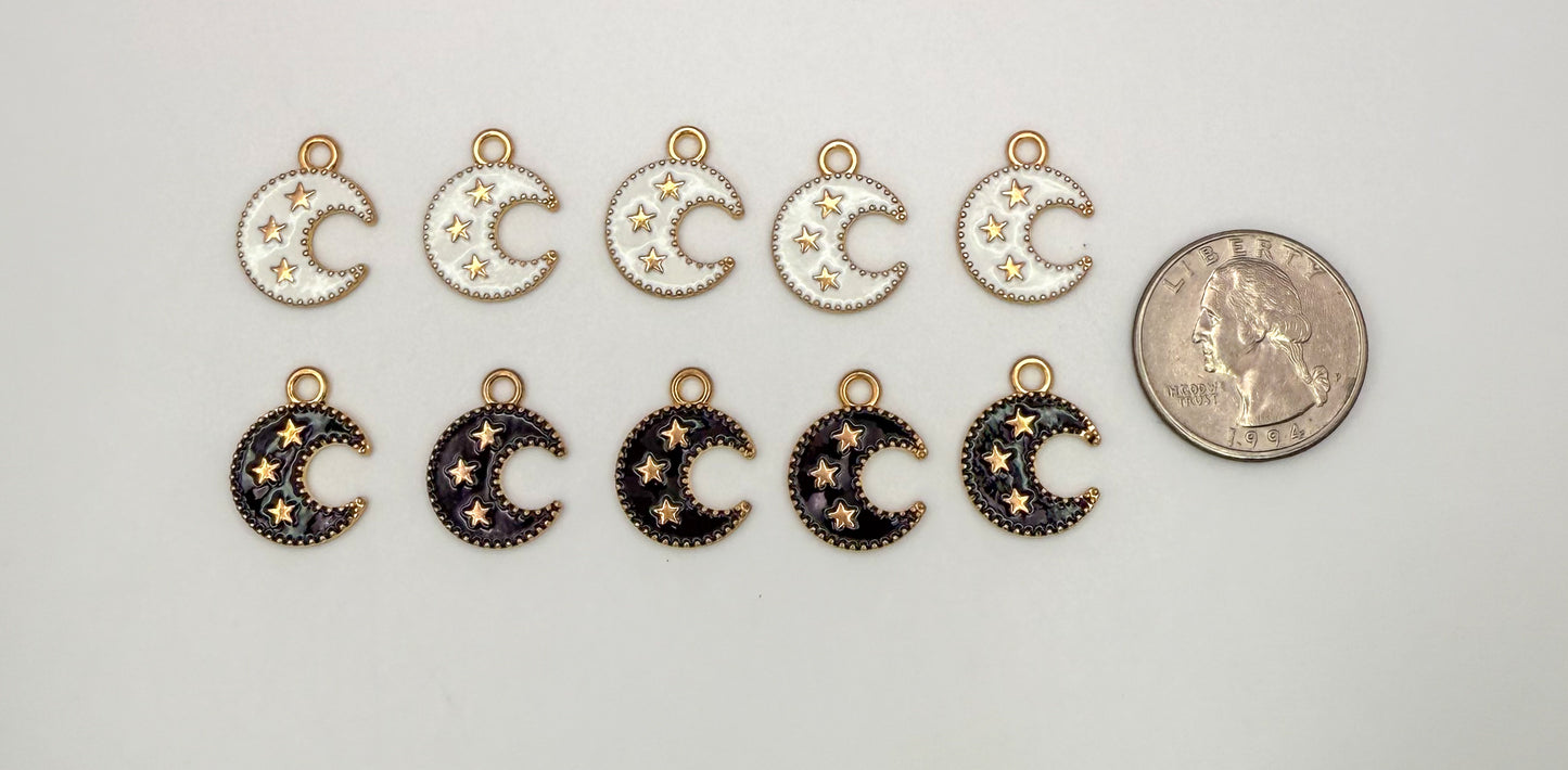 Black & White Enamel Gold Moon DIY Charms