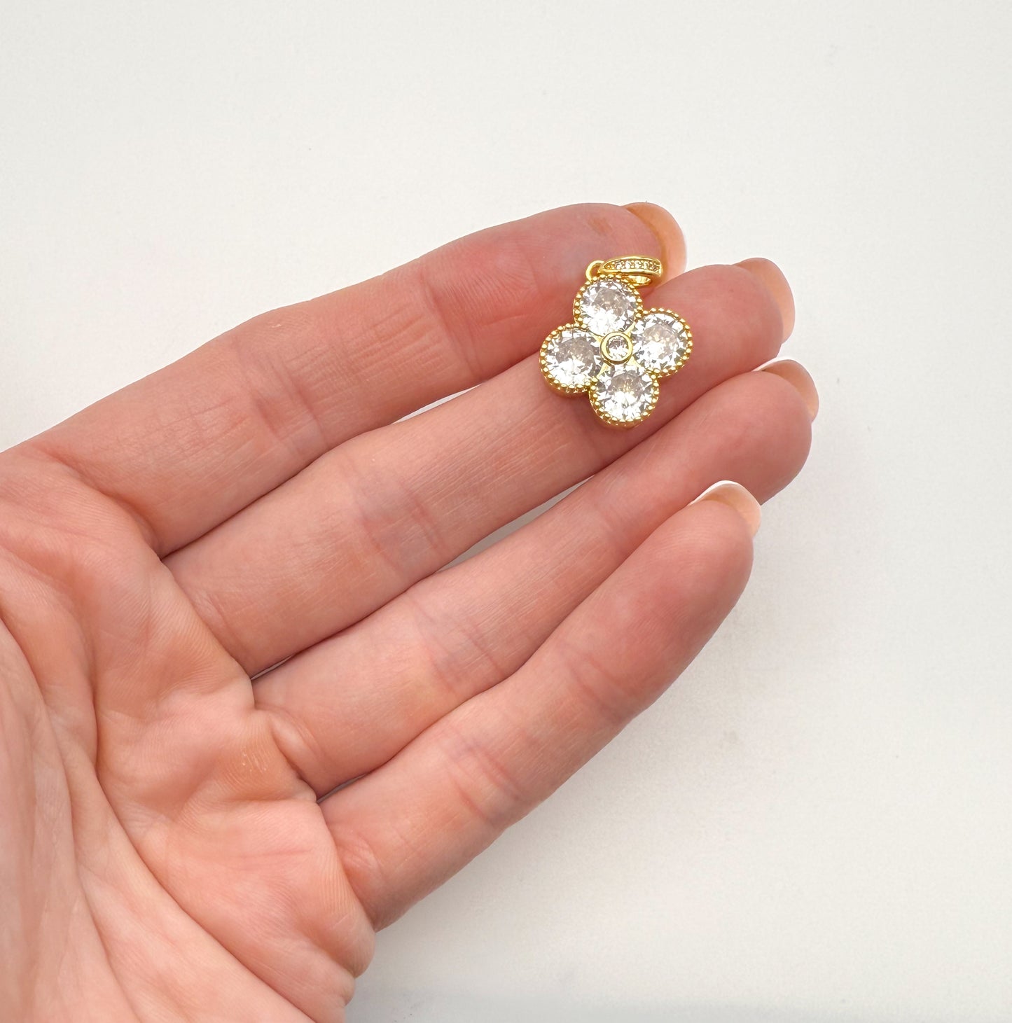 Gold Clover Design with Zircon DIY Pendant