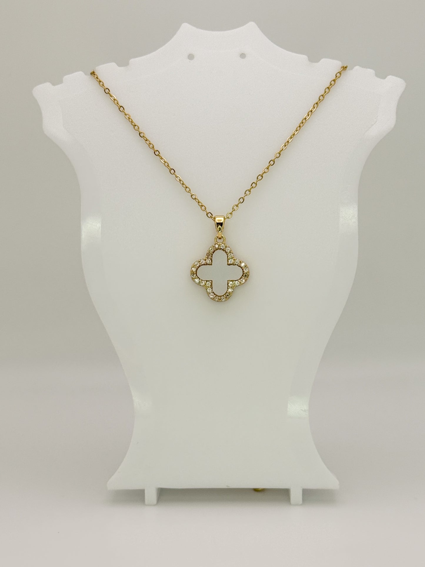 LV Black/White Front & Back Reversible Clover Gold Adjustable Stainless Steel Necklace