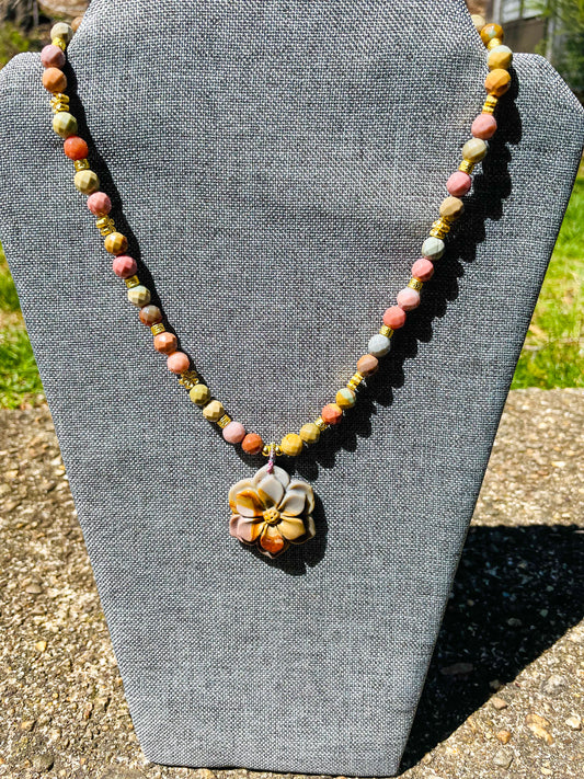 Natural Alashan Agate Sakura Flower Beaded Necklace