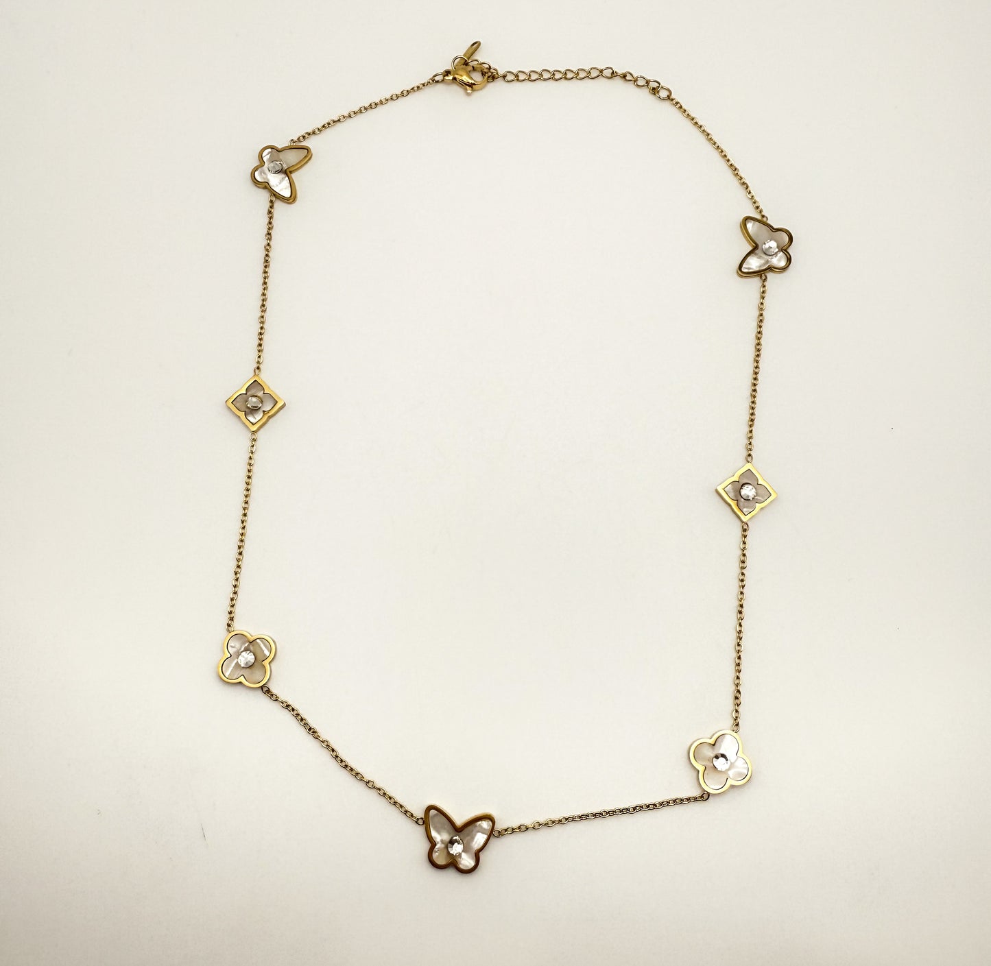 Mother of Pearl Designer Logo Gold Stainless Steel Necklace
