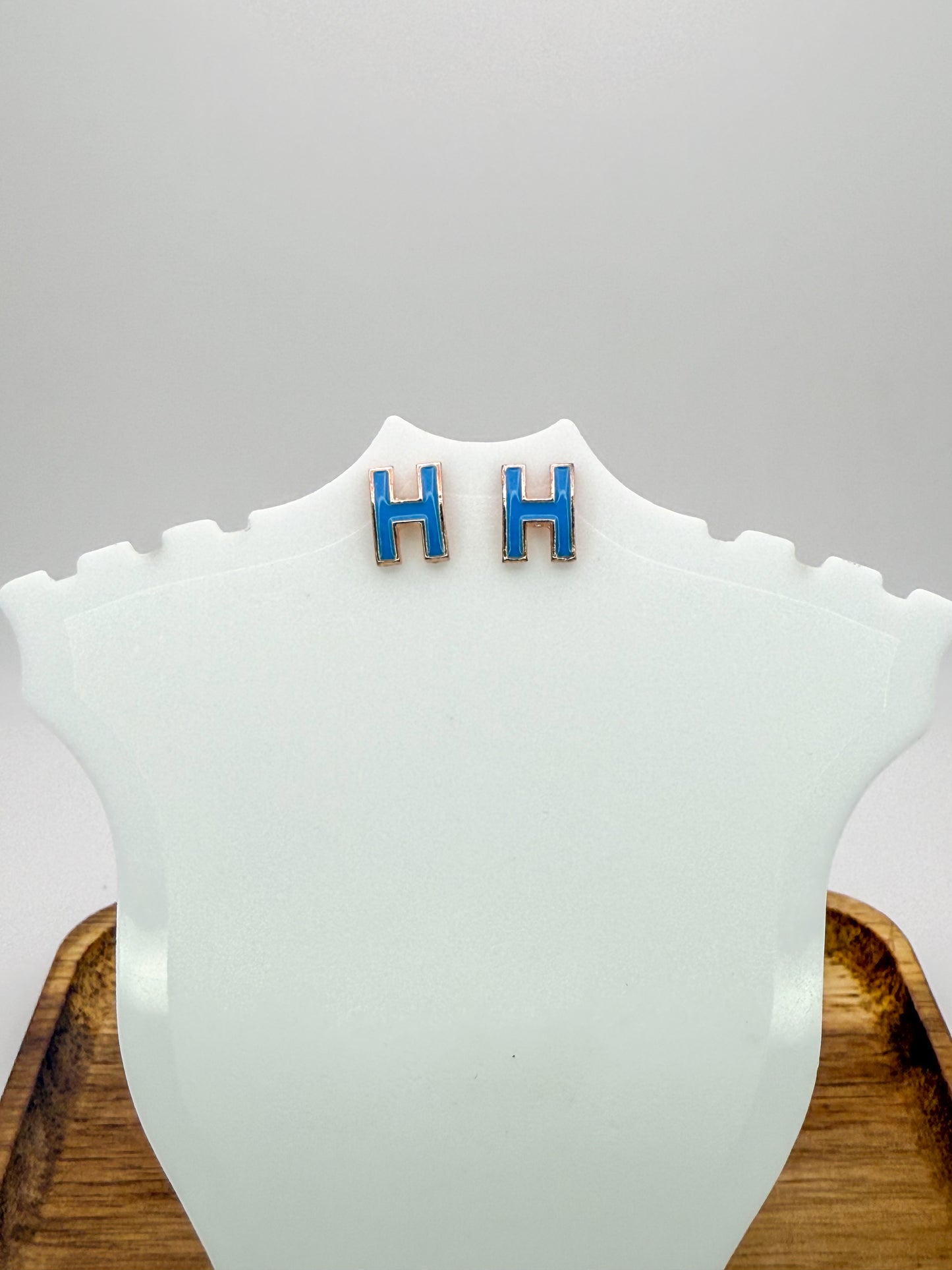 Hermes Blue Gold Stud Earrings