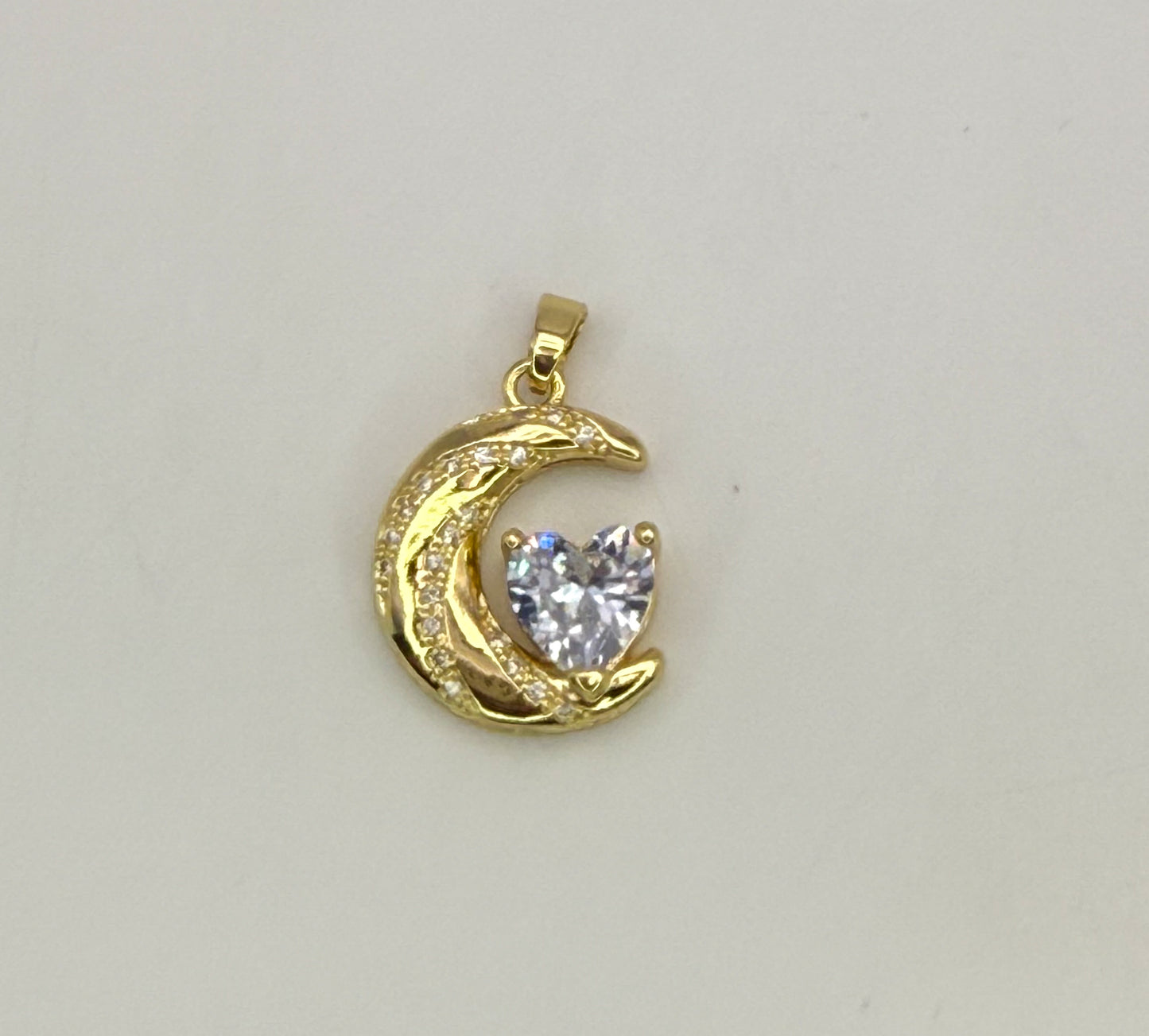 High Quality Gold Crescent Moon Zircon Heart Pendant