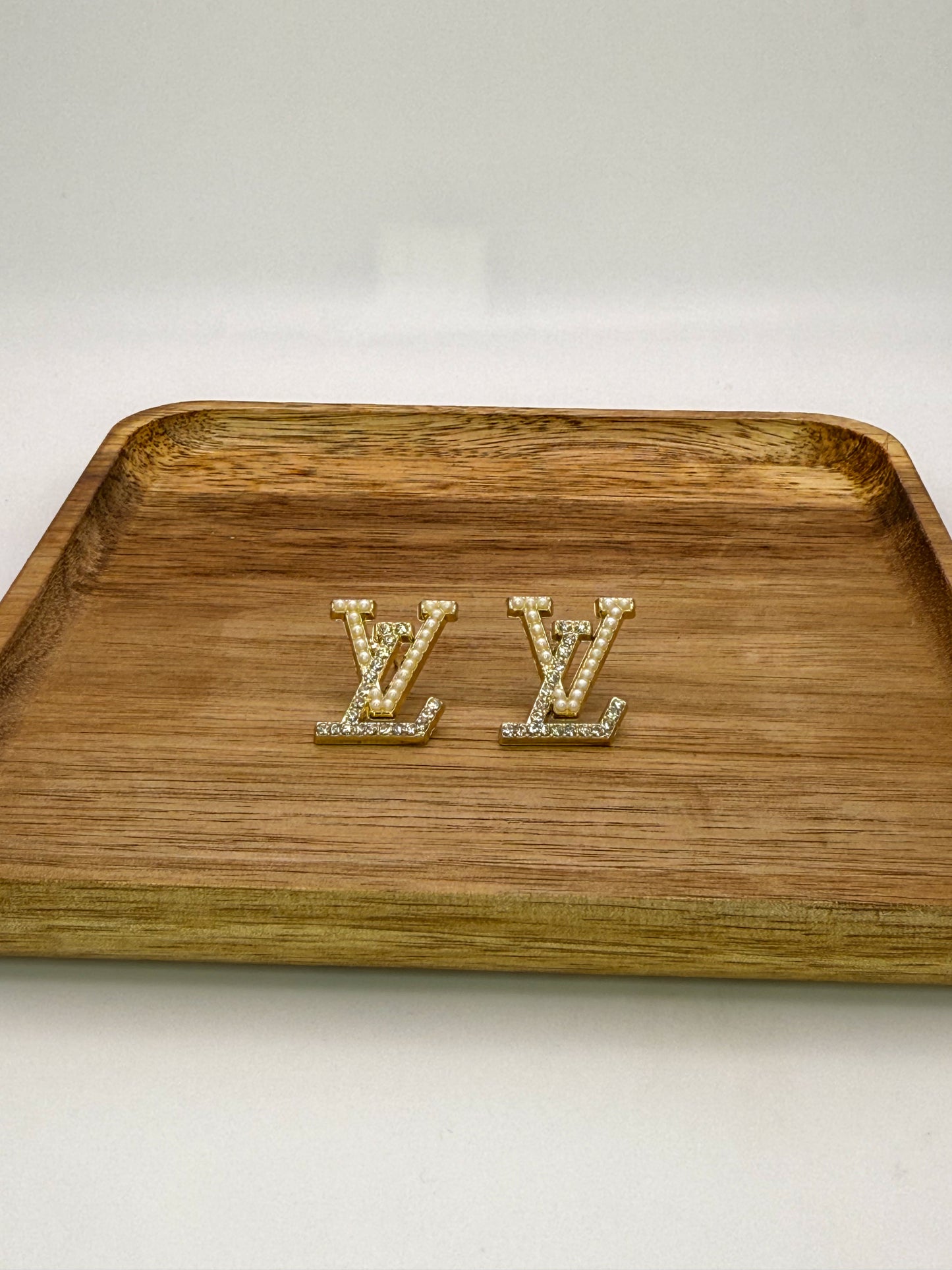 LV Designer Gold Logo Stud Earrings