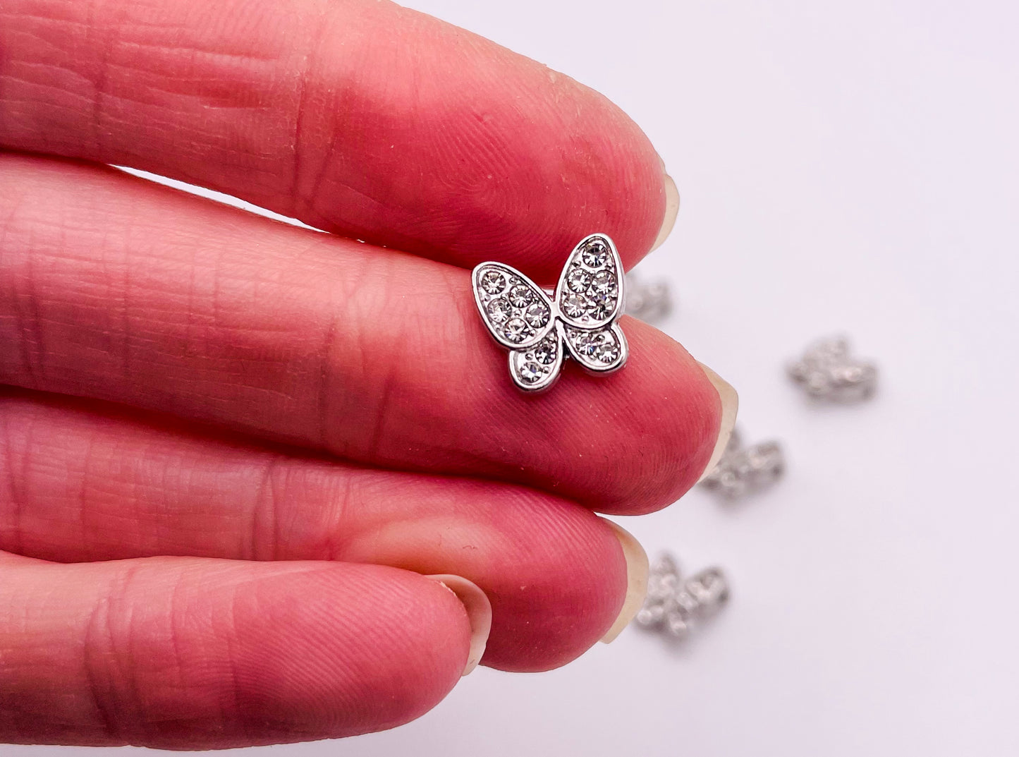 Silver Zircon Butterfly Spacer Charm Beads
