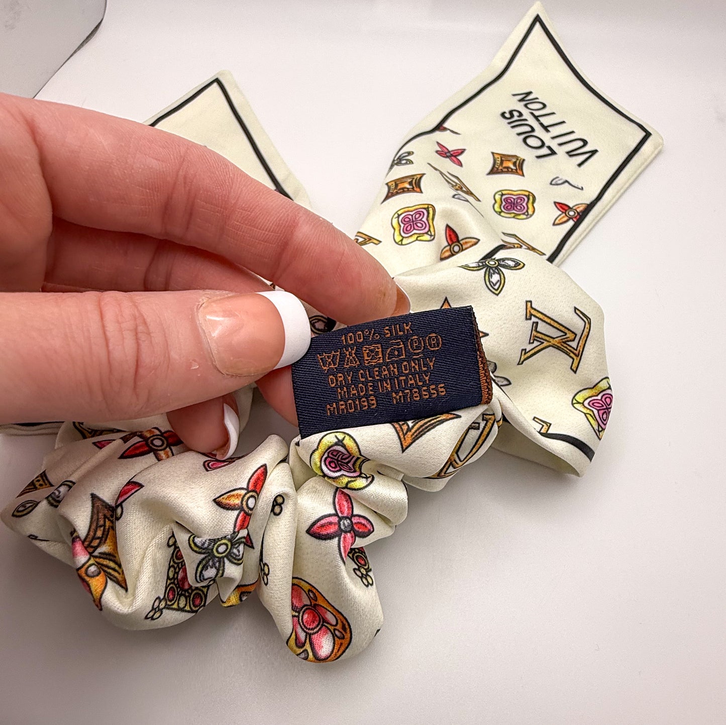LV Designer Scrunchie Hair Tie with Removable mini Scarf Hair Ribbon