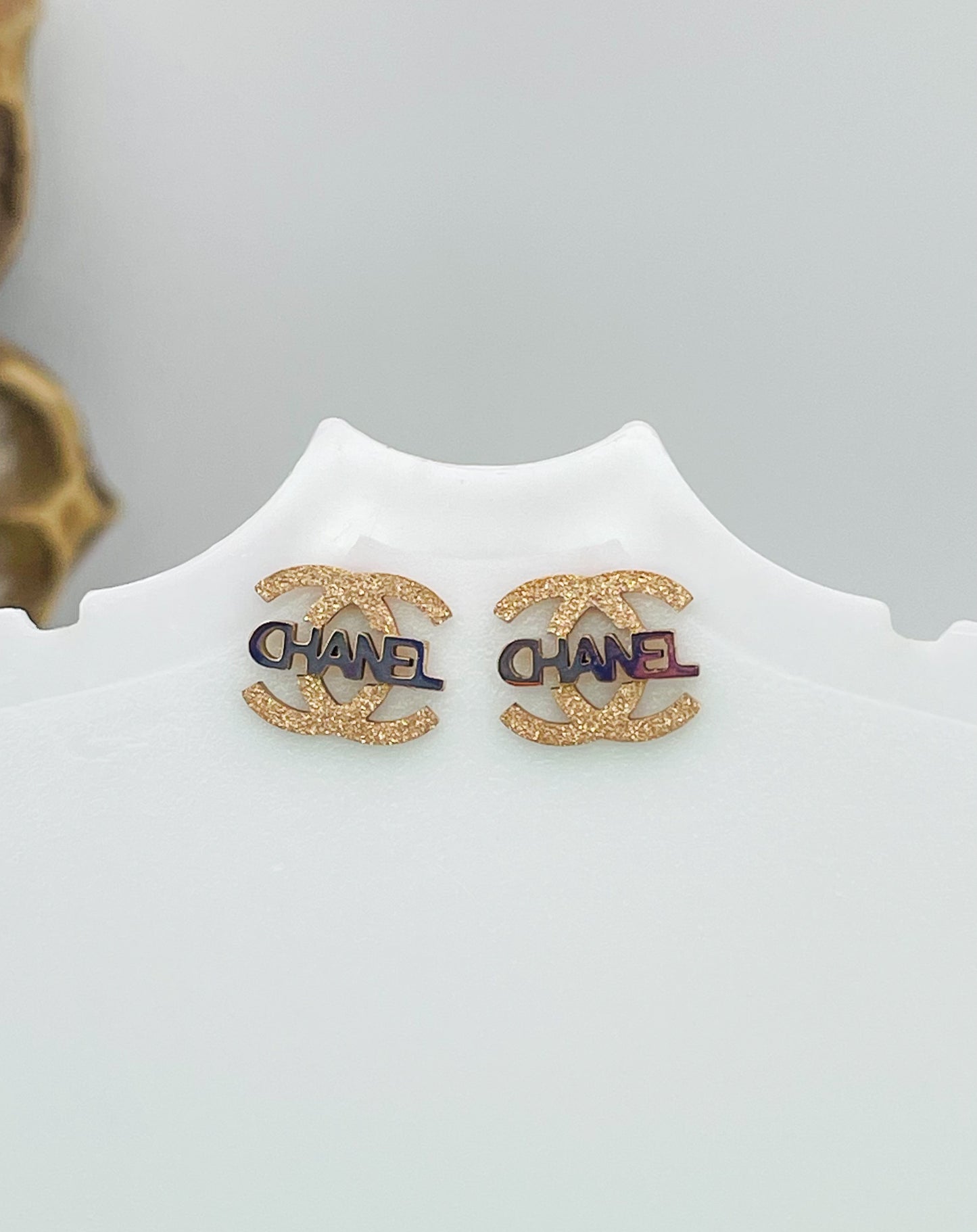 CC Designer Gold Stainless Steel Stud Earrings