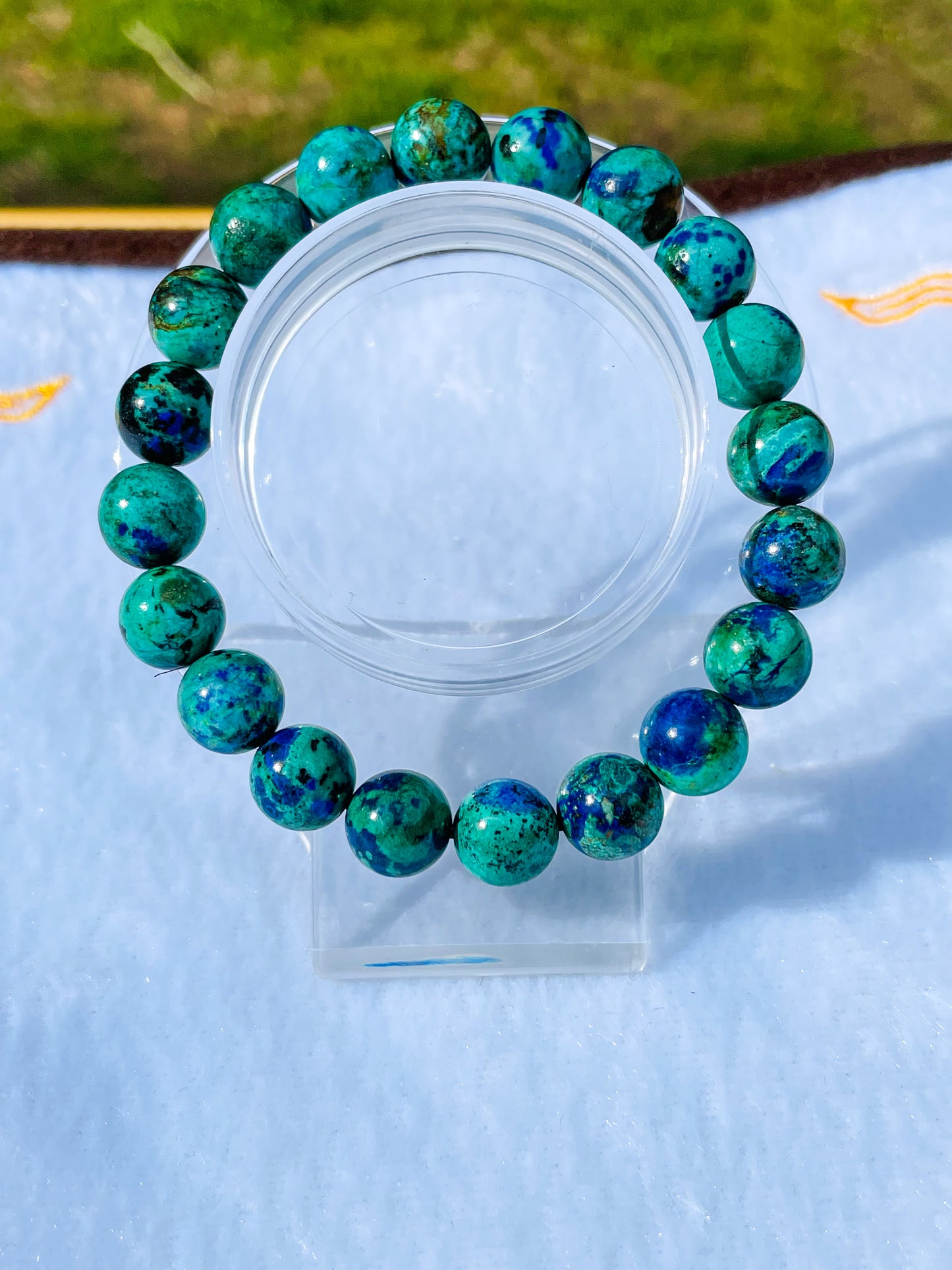 Natural Azurite with Malachite Crystal Beaded Stretch Adjustable Bracelet