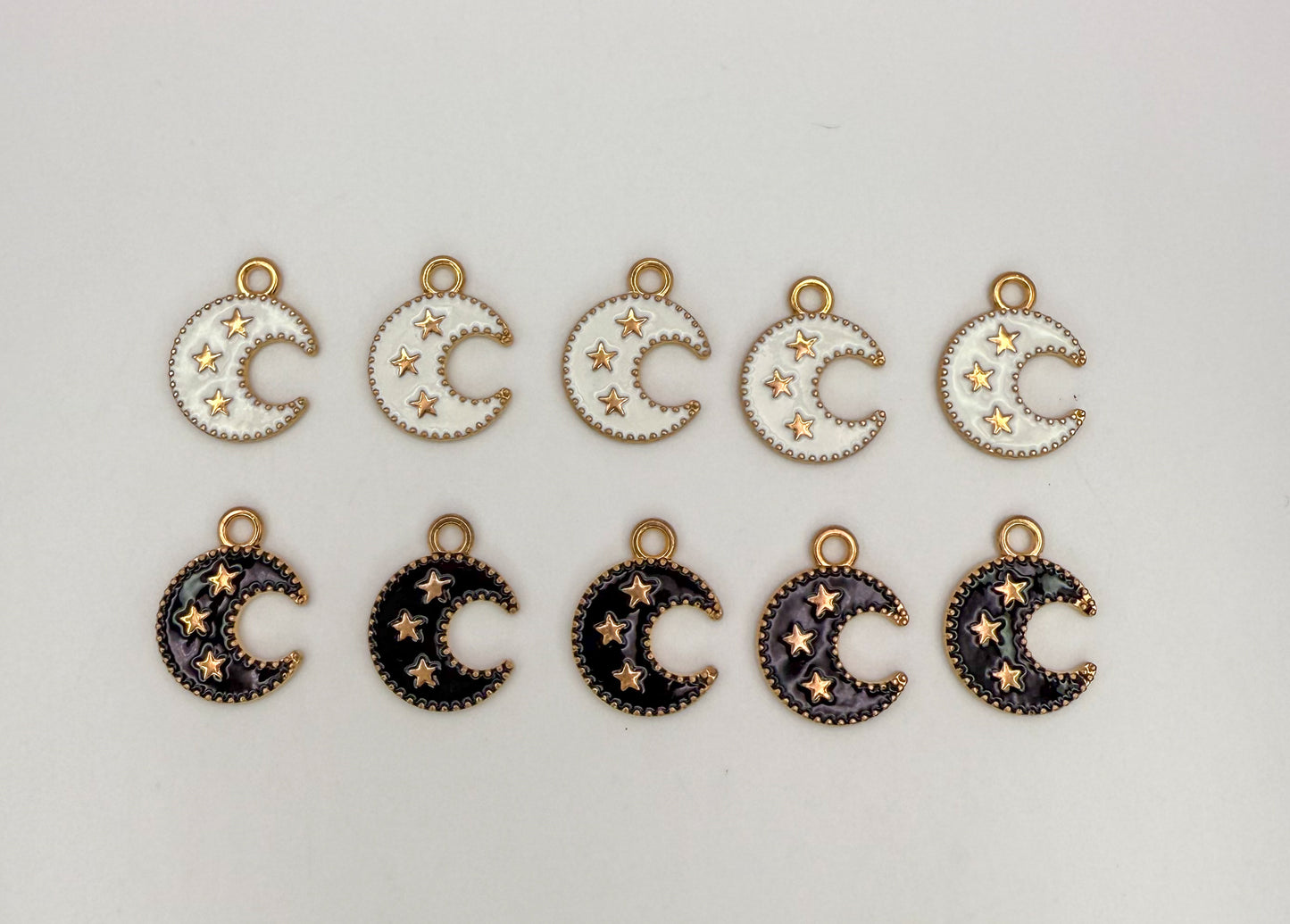 Black & White Enamel Gold Moon DIY Charms