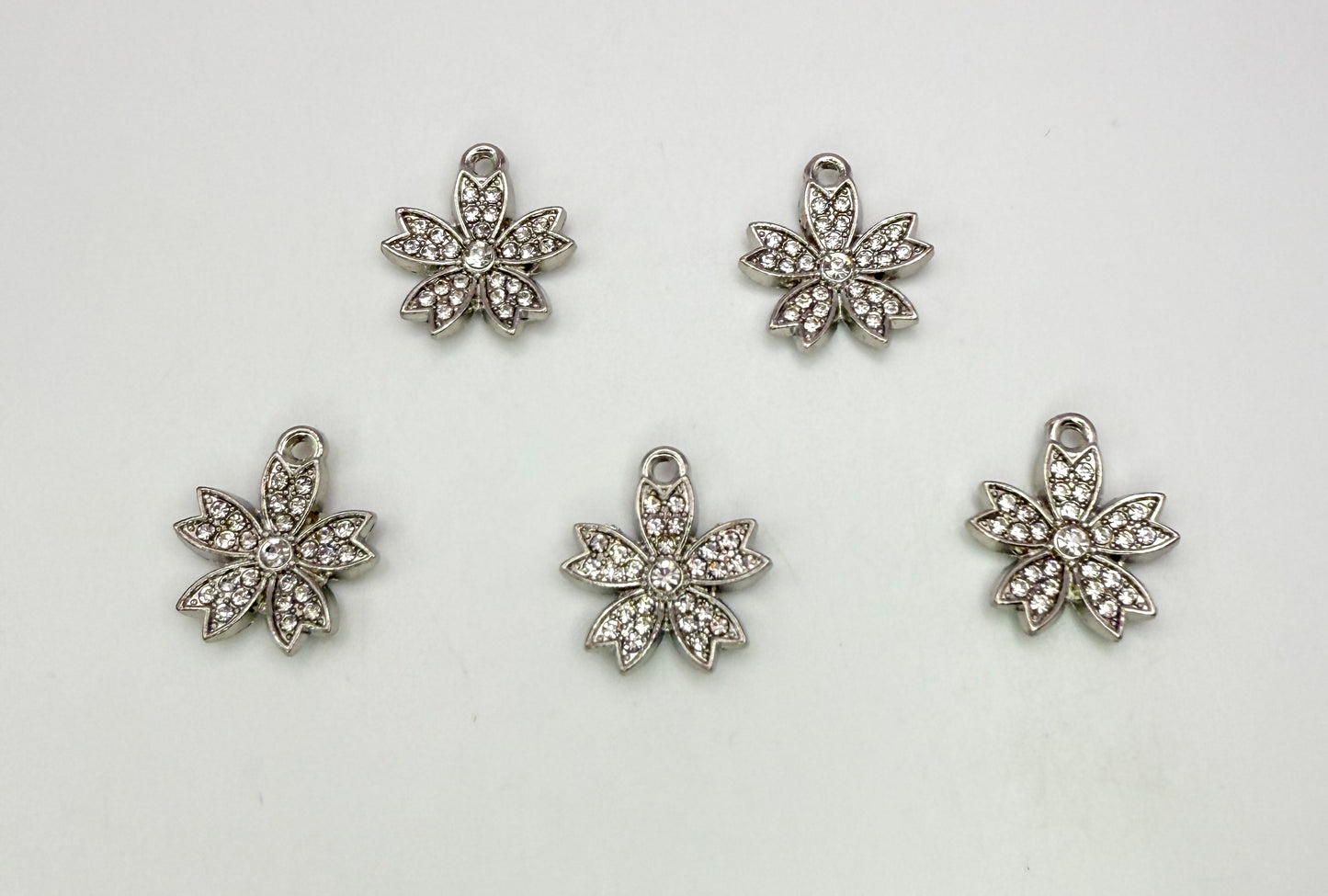 Silver Rhinestone Sakura Flower DIY Charms