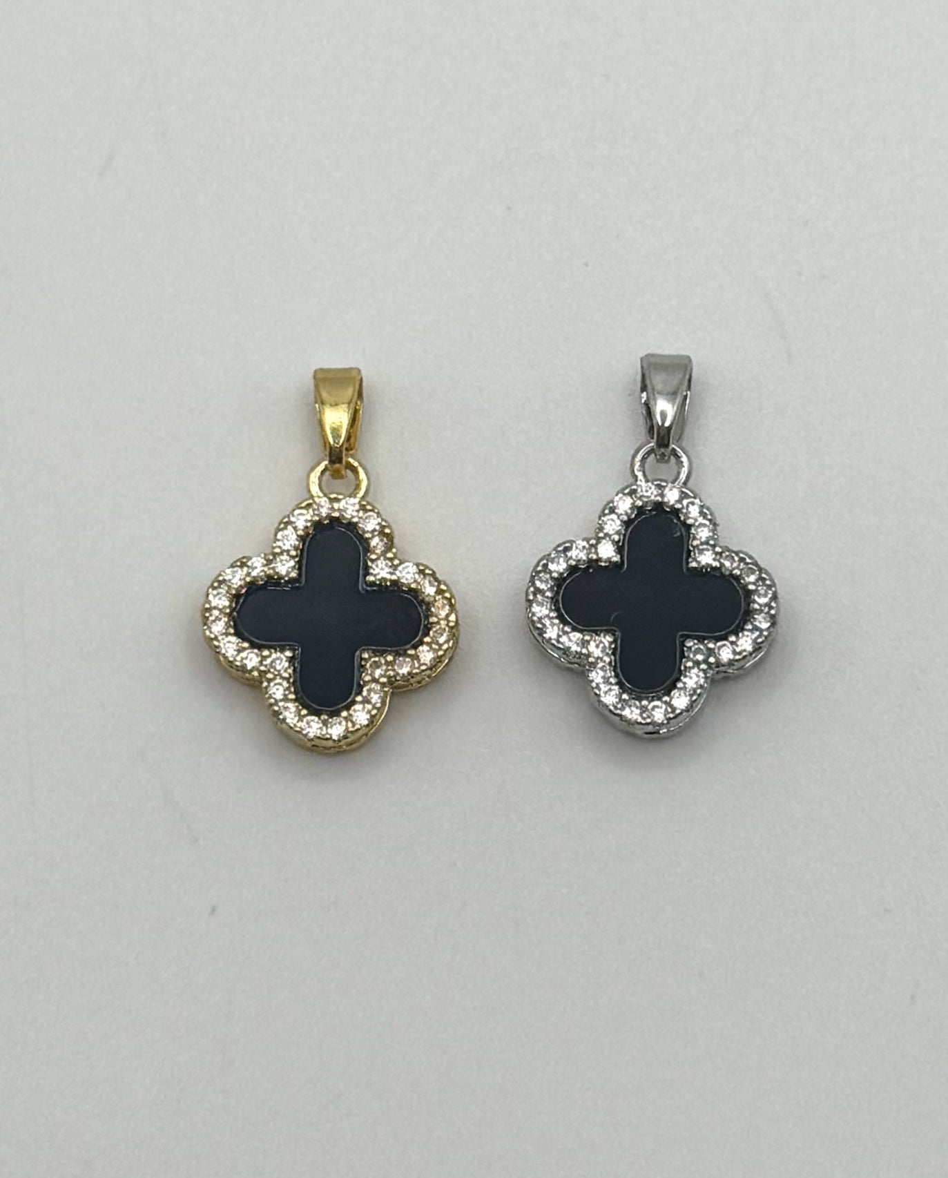 Reversible Black & White Gold or Silver Fancy Clover Pendant