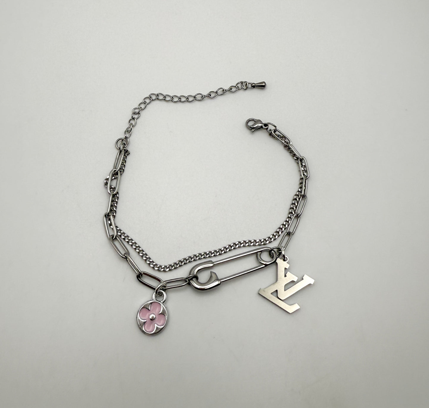 Silver LV Charm Bracelet