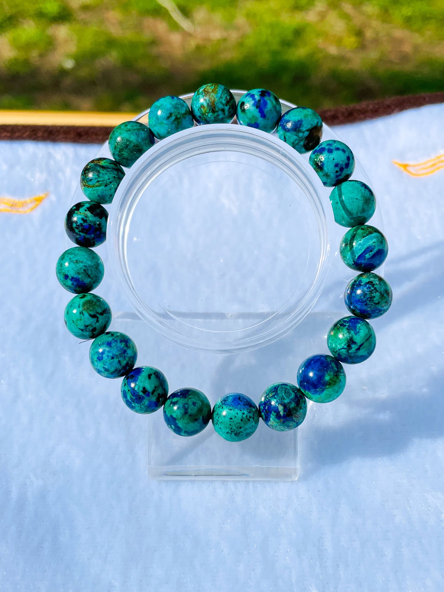 Natural Azurite with Malachite Crystal Beaded Stretch Adjustable Bracelet