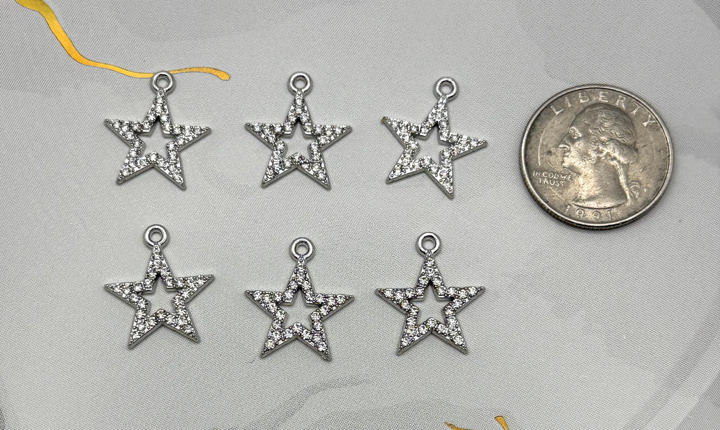 Sparkling Silver Star DIY Metal Charms