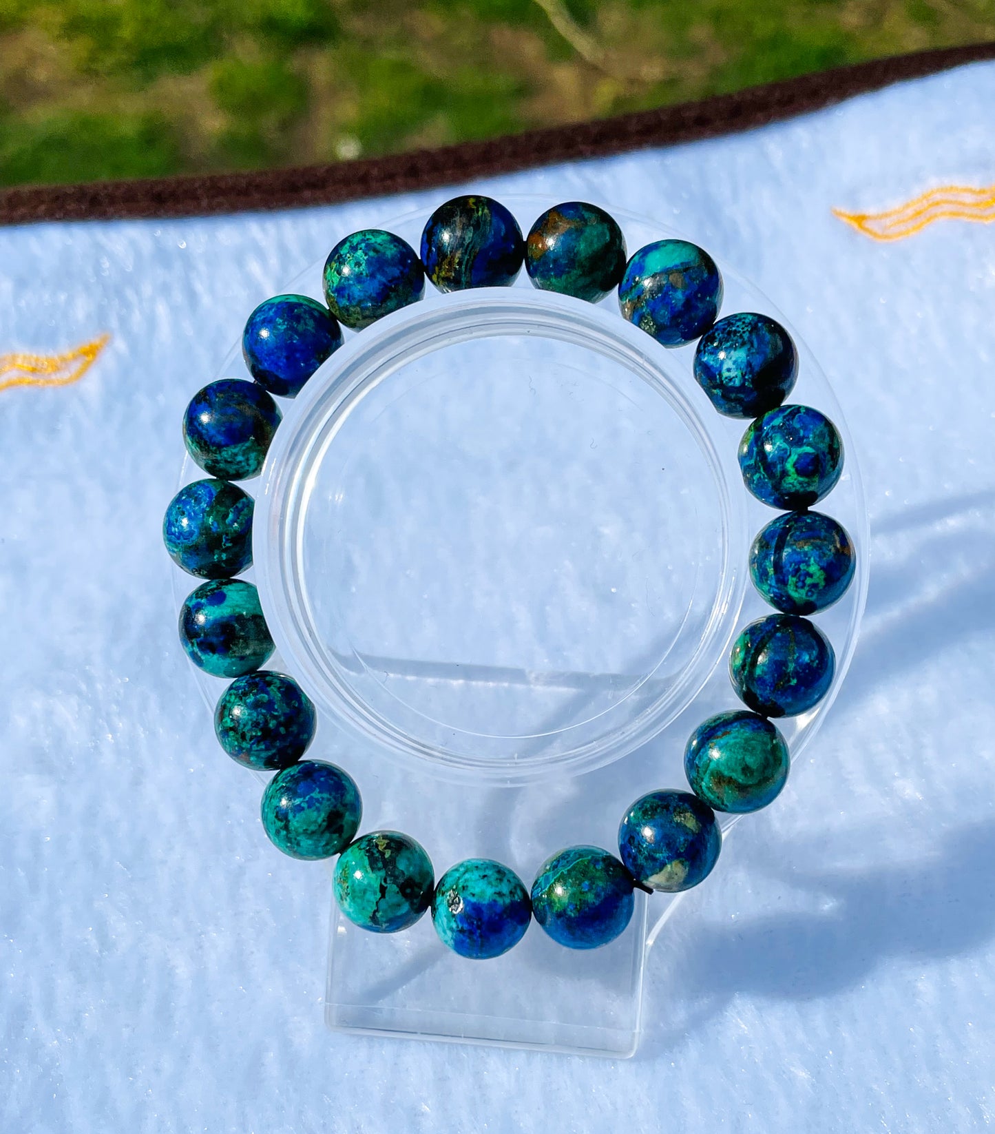 Natural Azurite with Malachite Crystal Beaded Stretch Adjustable Bracelet