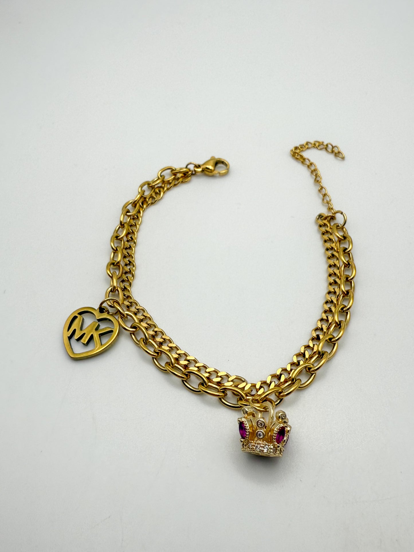 Gold MK Designer Double Layer Charm Bracelet