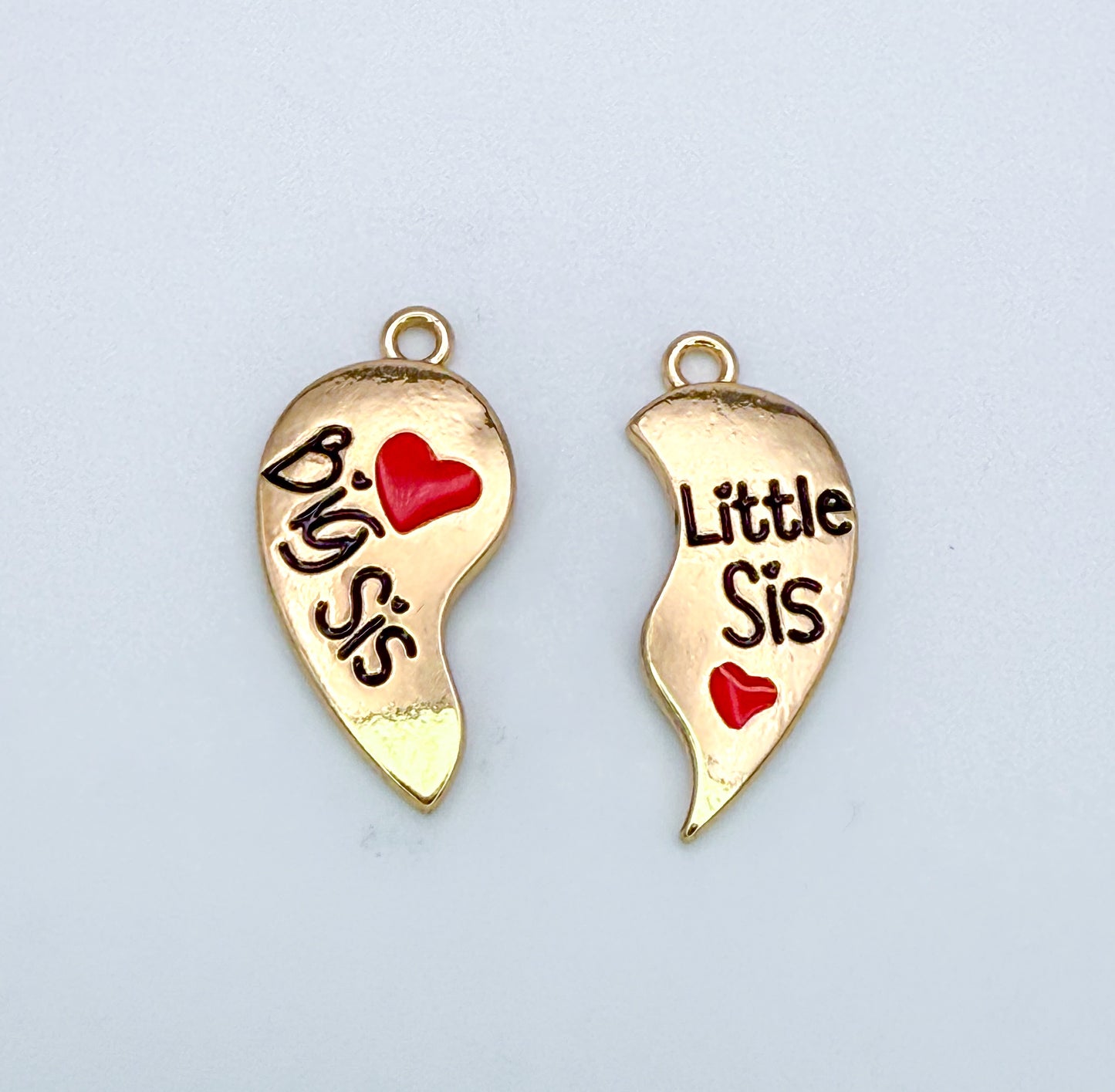 Big Sis Little Sis Half Heart Gold DIY Charms
