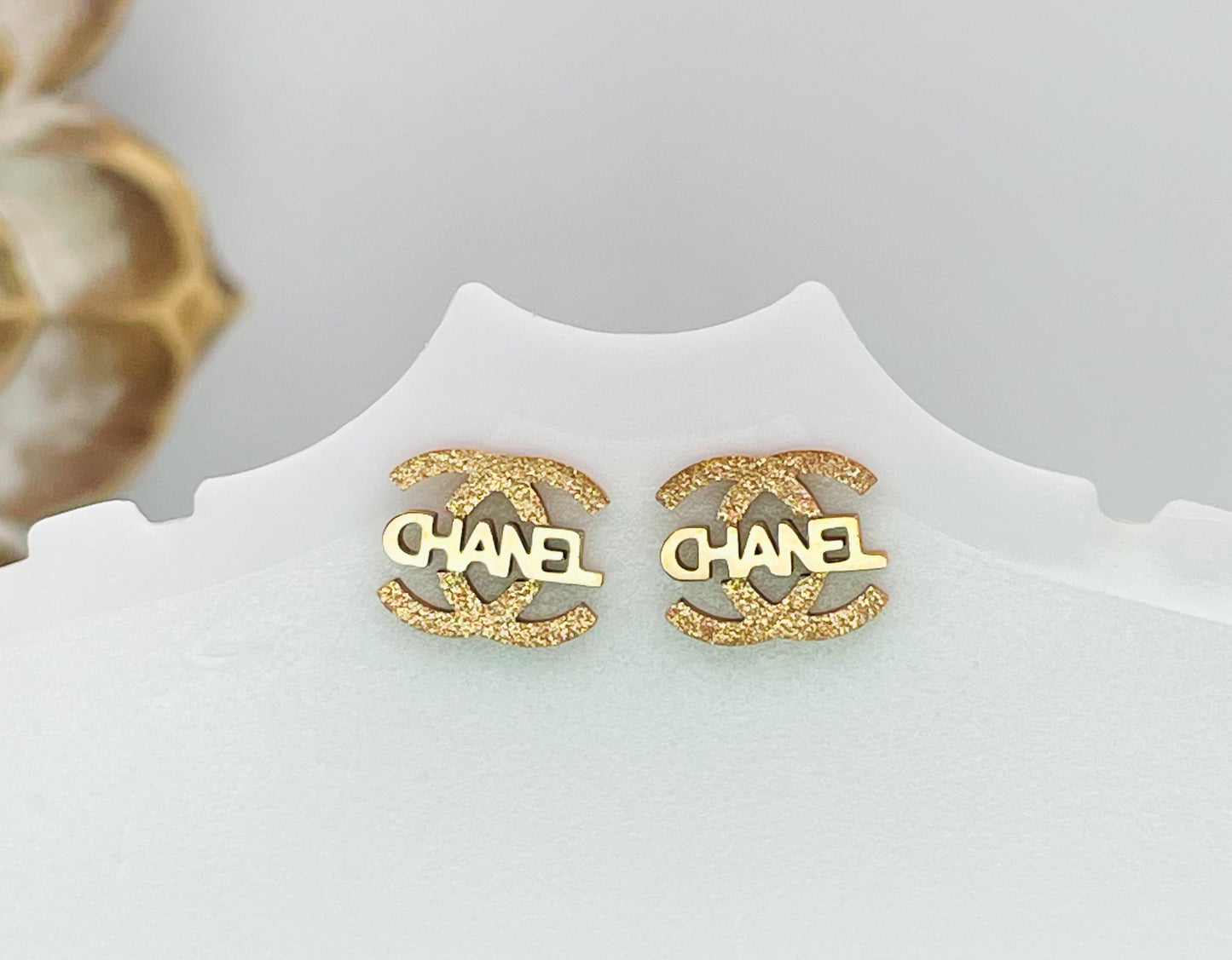CC Designer Gold Stainless Steel Stud Earrings