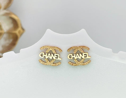 CC Designer Gold Stainless Steel Stud Earrings