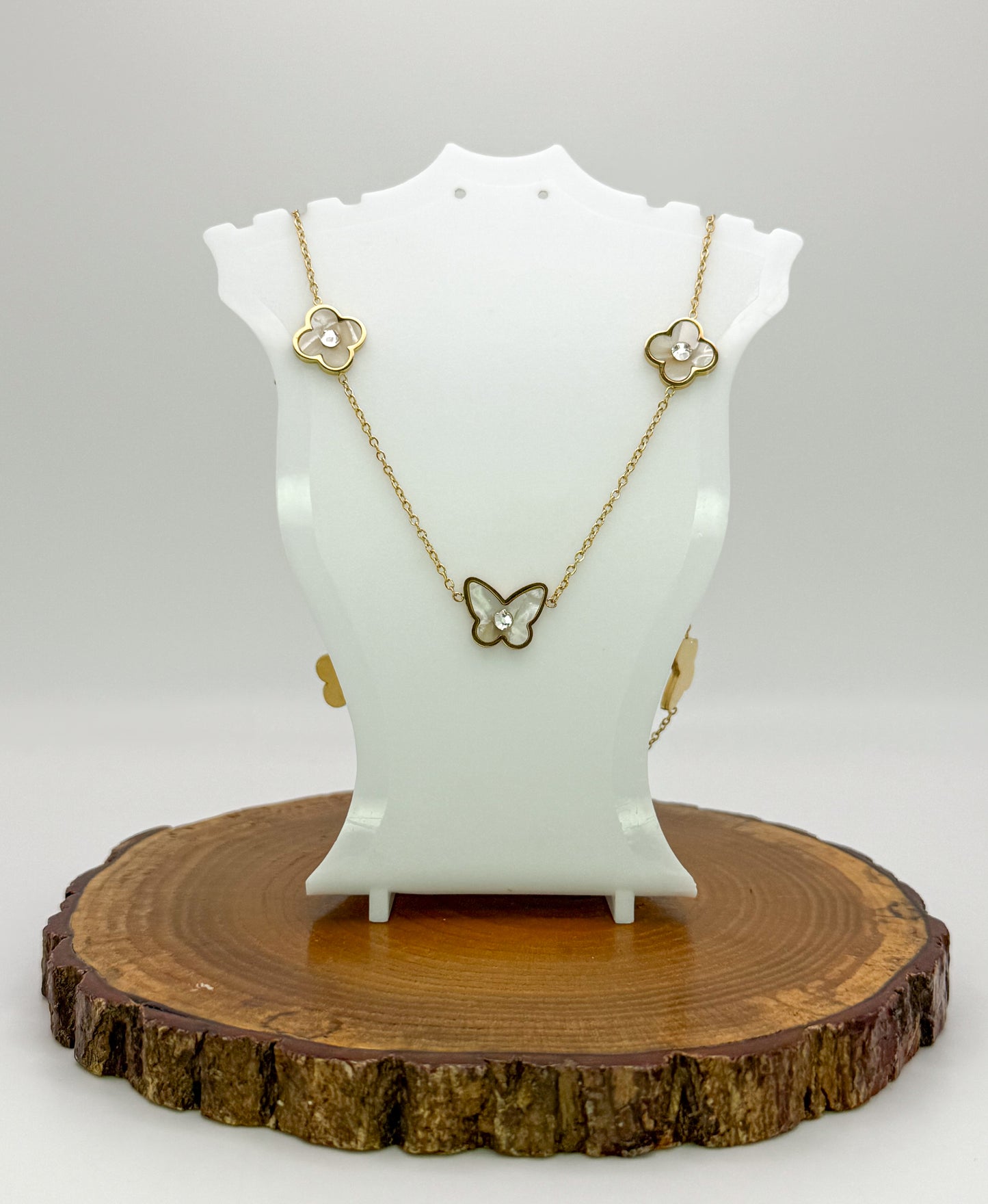 Mother of Pearl Designer Logo Gold Stainless Steel Necklace