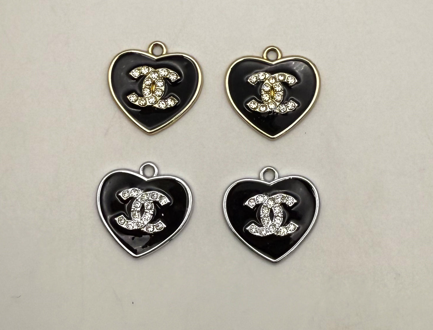 Solid Black CC Designer Heart Gold and Silver DIY Charms