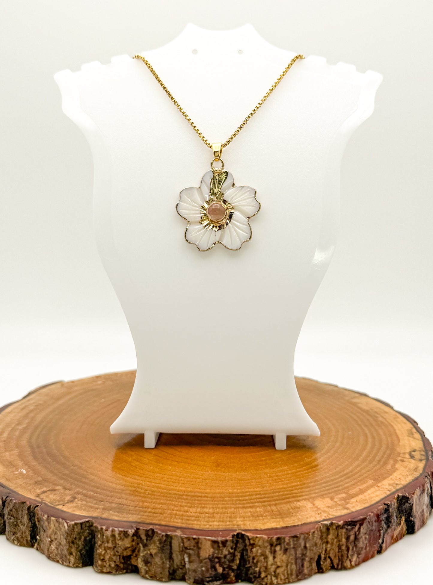 Nature’s Beauty Necklace-Natural Shell with Natural Turquoise Gemstone, Gold Stainless Steel Pendant Necklace