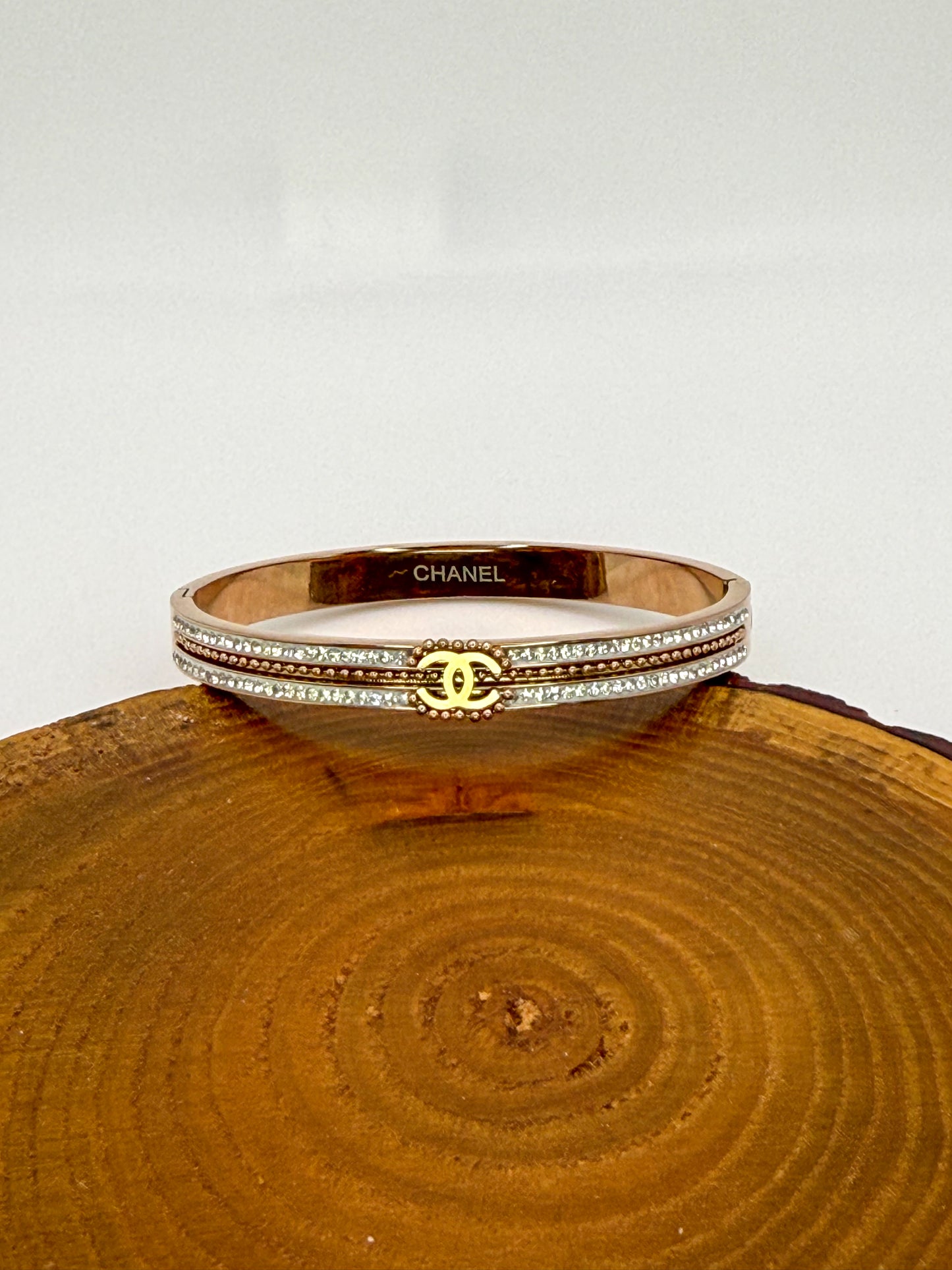 Rose Gold Stainless Steel Chanel Designer Bangle Bracelet