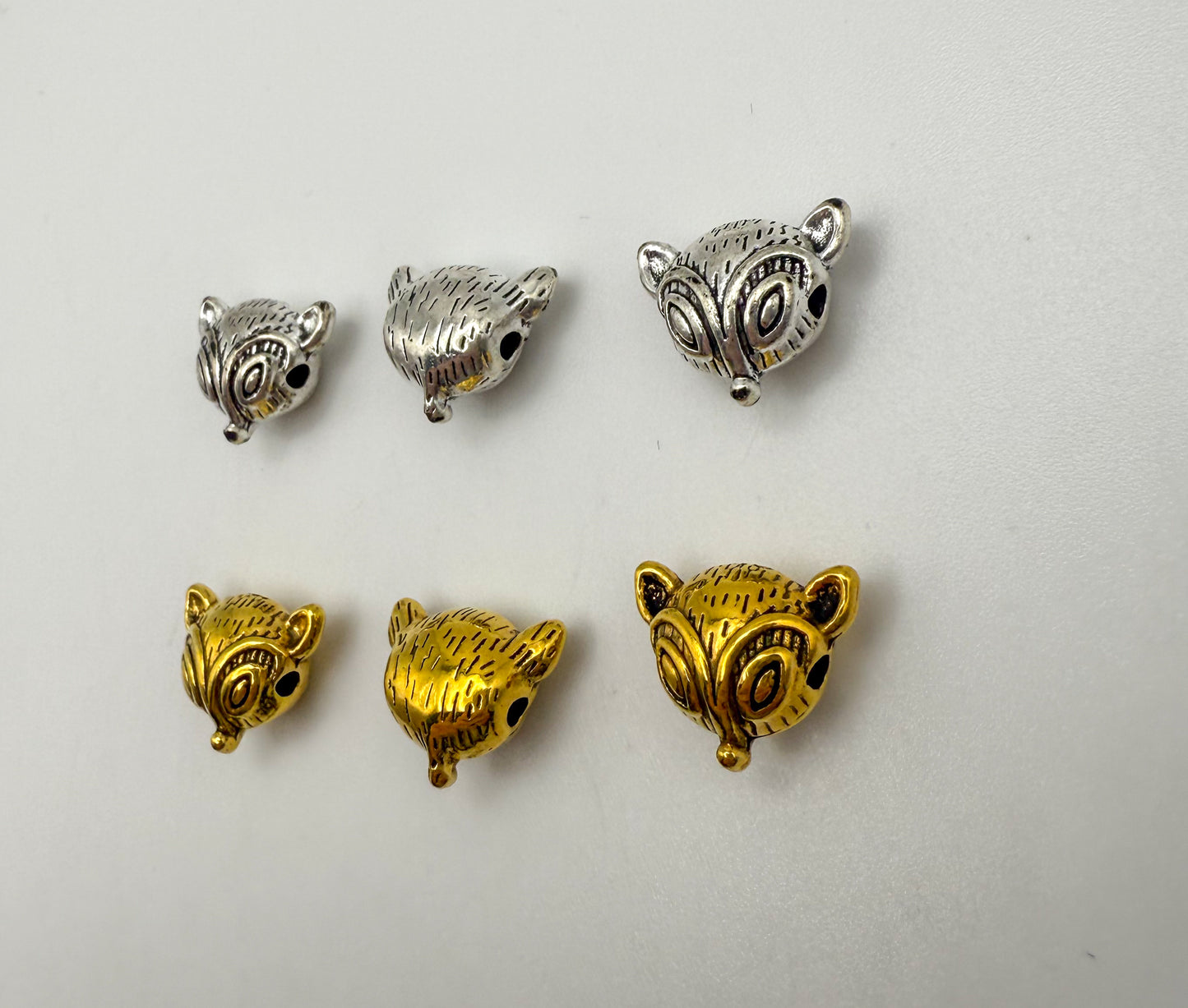 Fox Head Gold & Silver Spacers Charm Beads