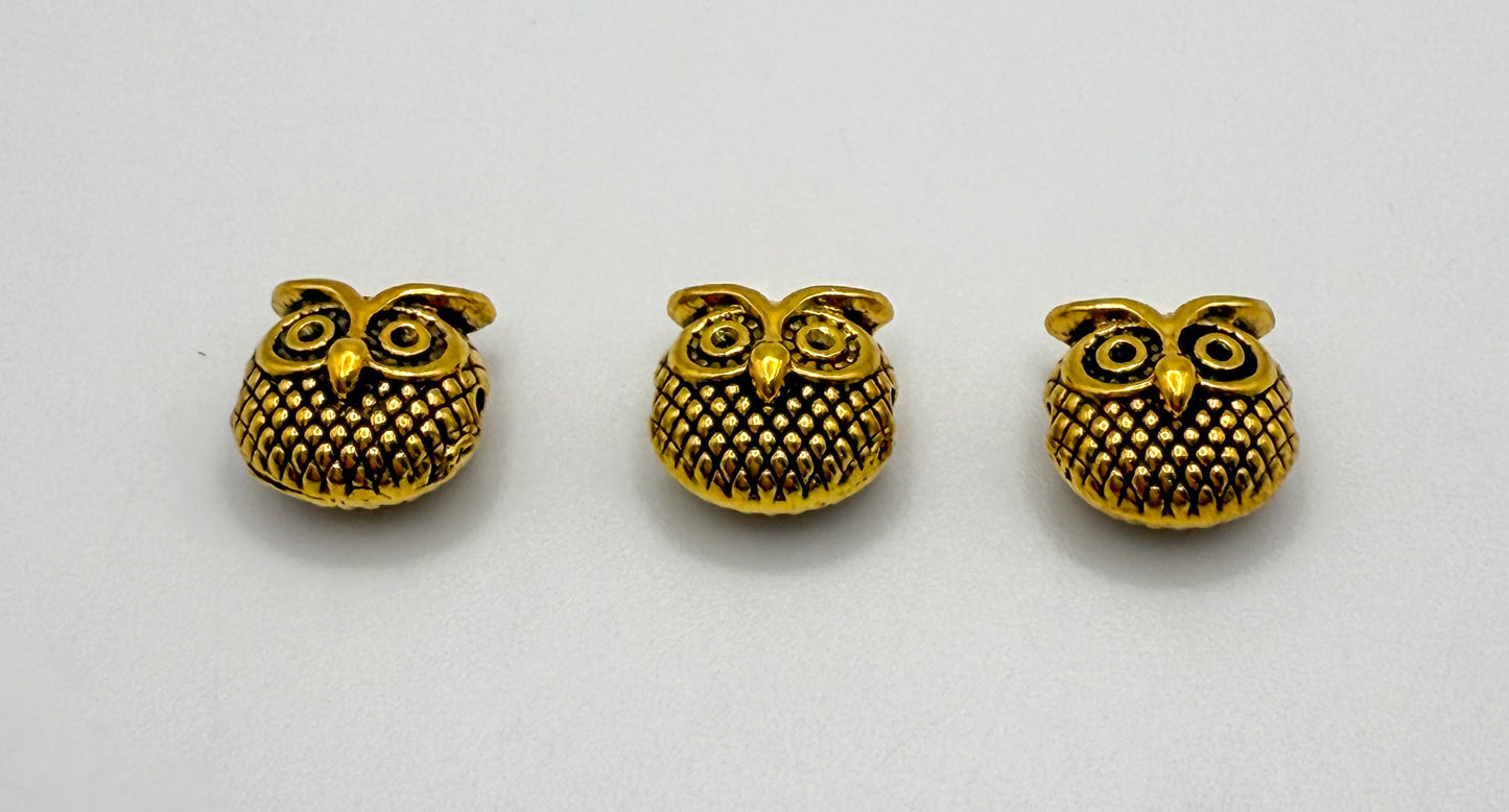 Gold & Silver Owl Spacer Charm Beads