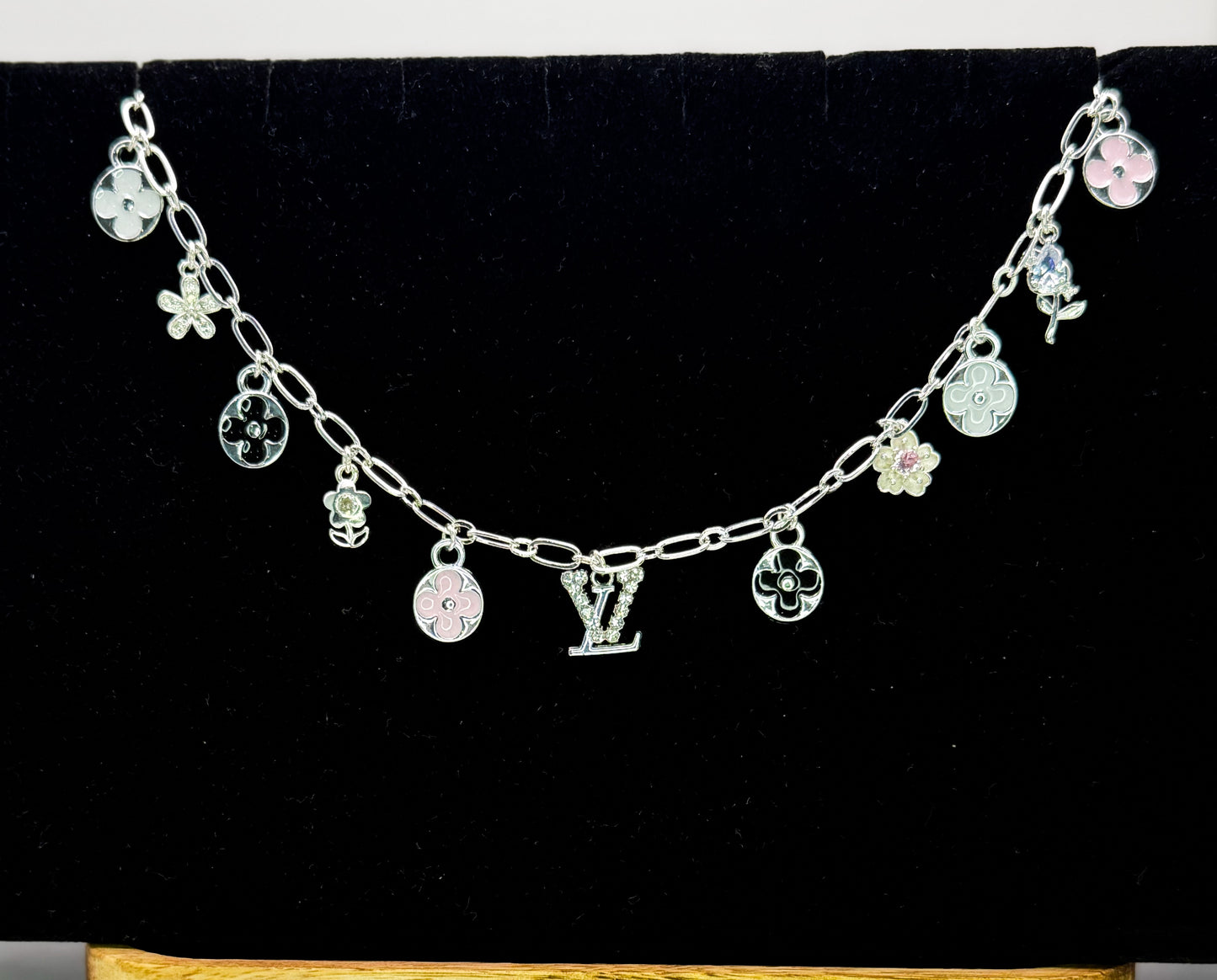 Silver LV Charm Necklace