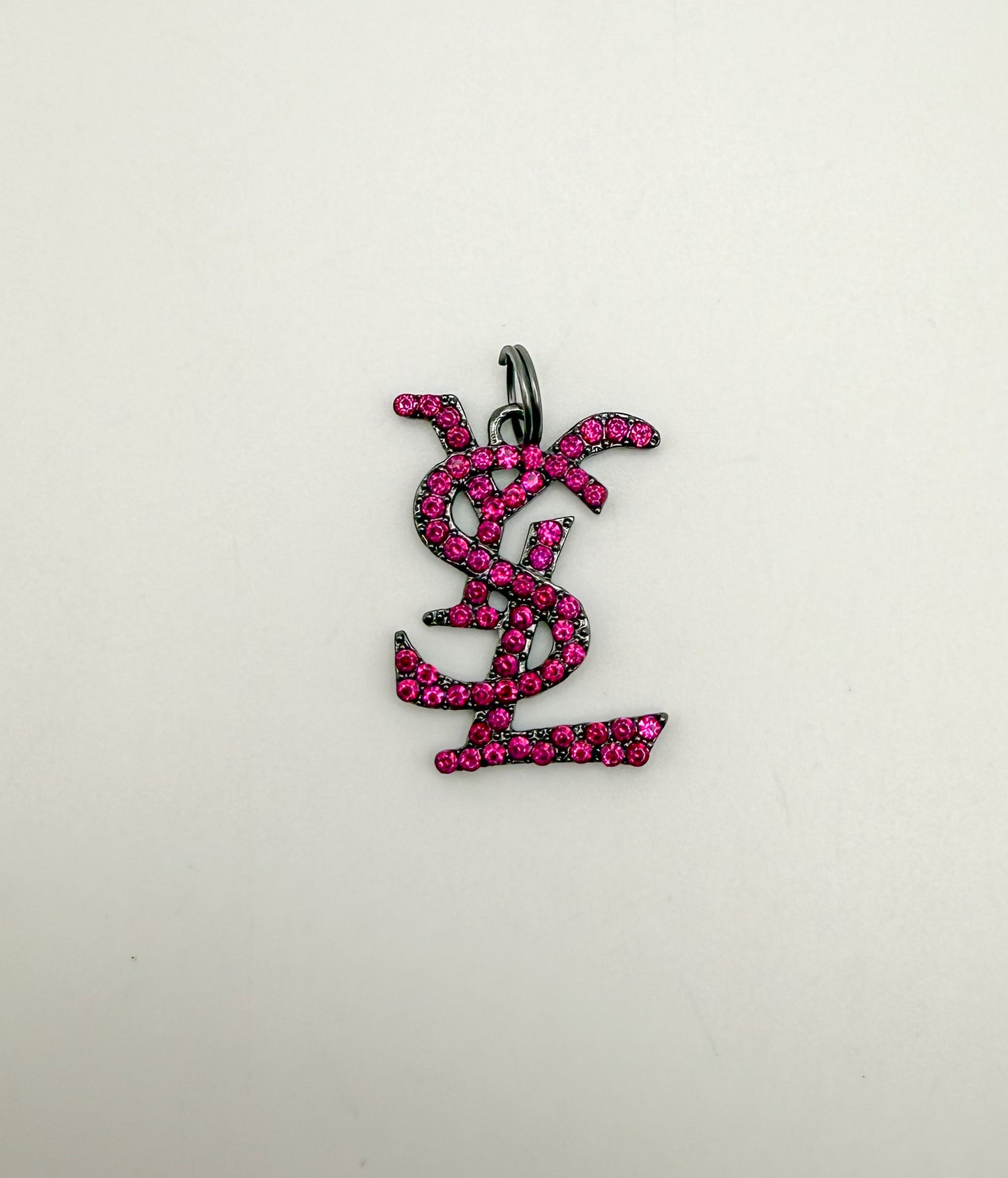 Big YSL Designer Rhinestone covered Black Metal DIY Pendant Charms