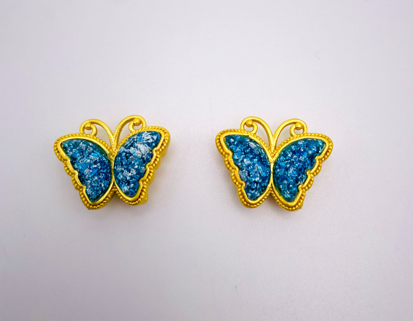 Gold Butterfly Charm Bead with Glitter Resin Enamel