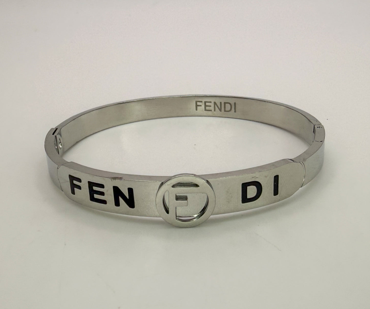 Silver Stainless Steel Fendi Designer Bangle Bracelet