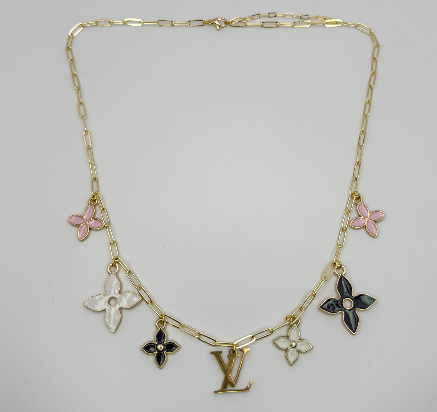 Gold LV Logo Charm Necklace