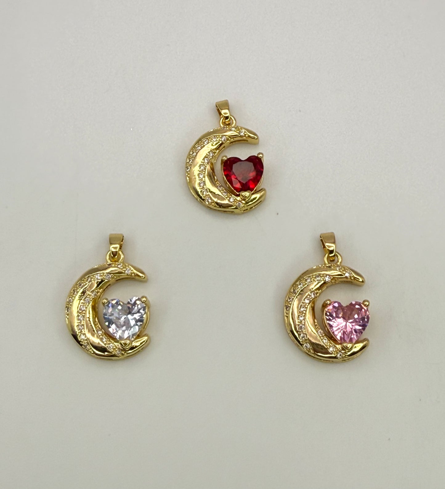 High Quality Gold Crescent Moon Zircon Heart Pendant