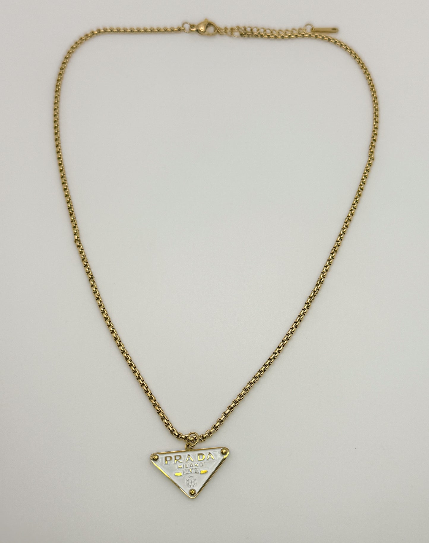 Gold Prada Designer Pendant Stainless Steel Necklace