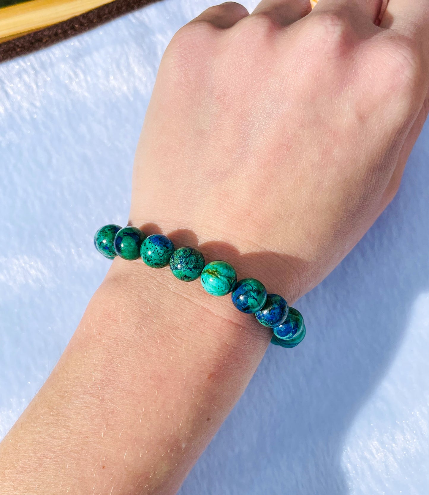 Natural Azurite with Malachite Crystal Beaded Stretch Adjustable Bracelet