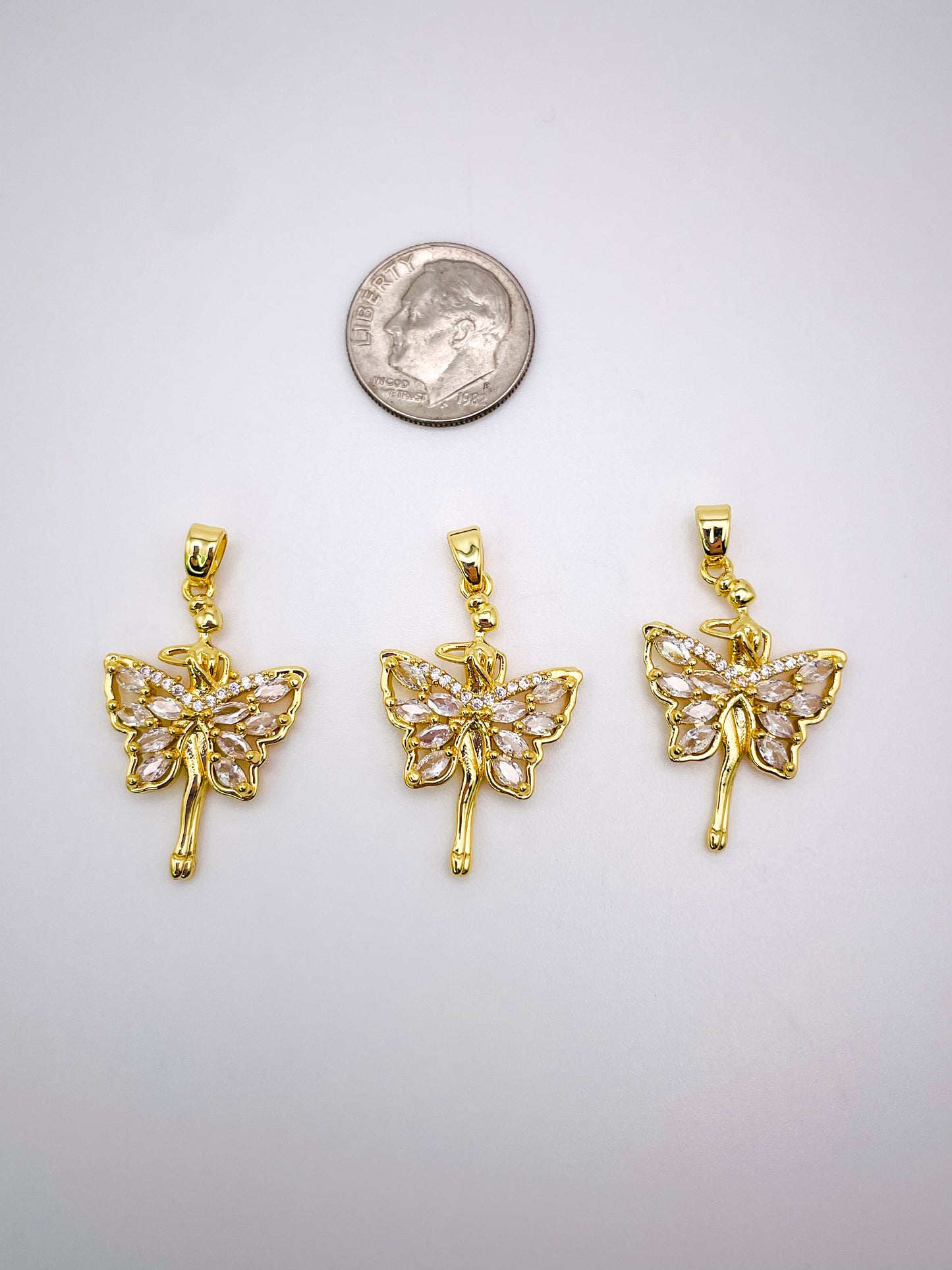 Gold Zircon Fairy Pendant
