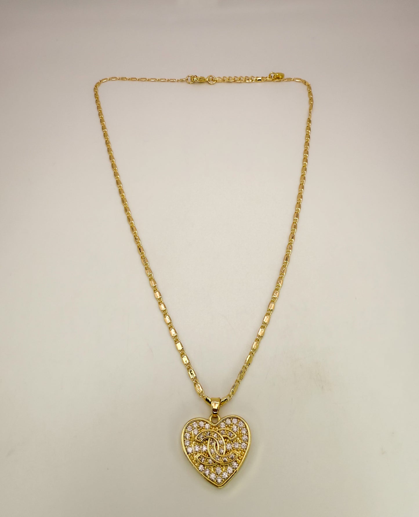 Sparkling Gold CC Heart Pendant on 24k Gold Filled Necklace Chain