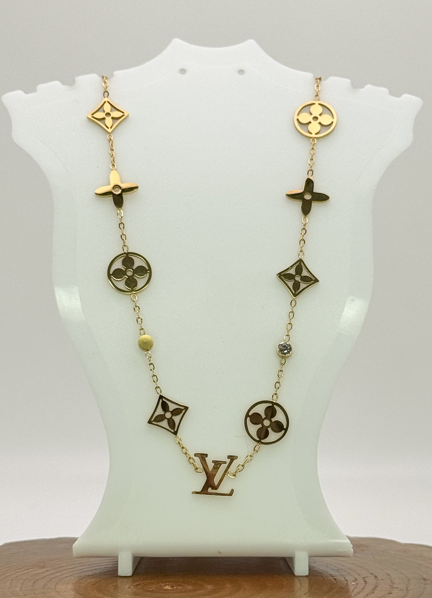 LV Designer Logo Gold Stainless Steel Necklace