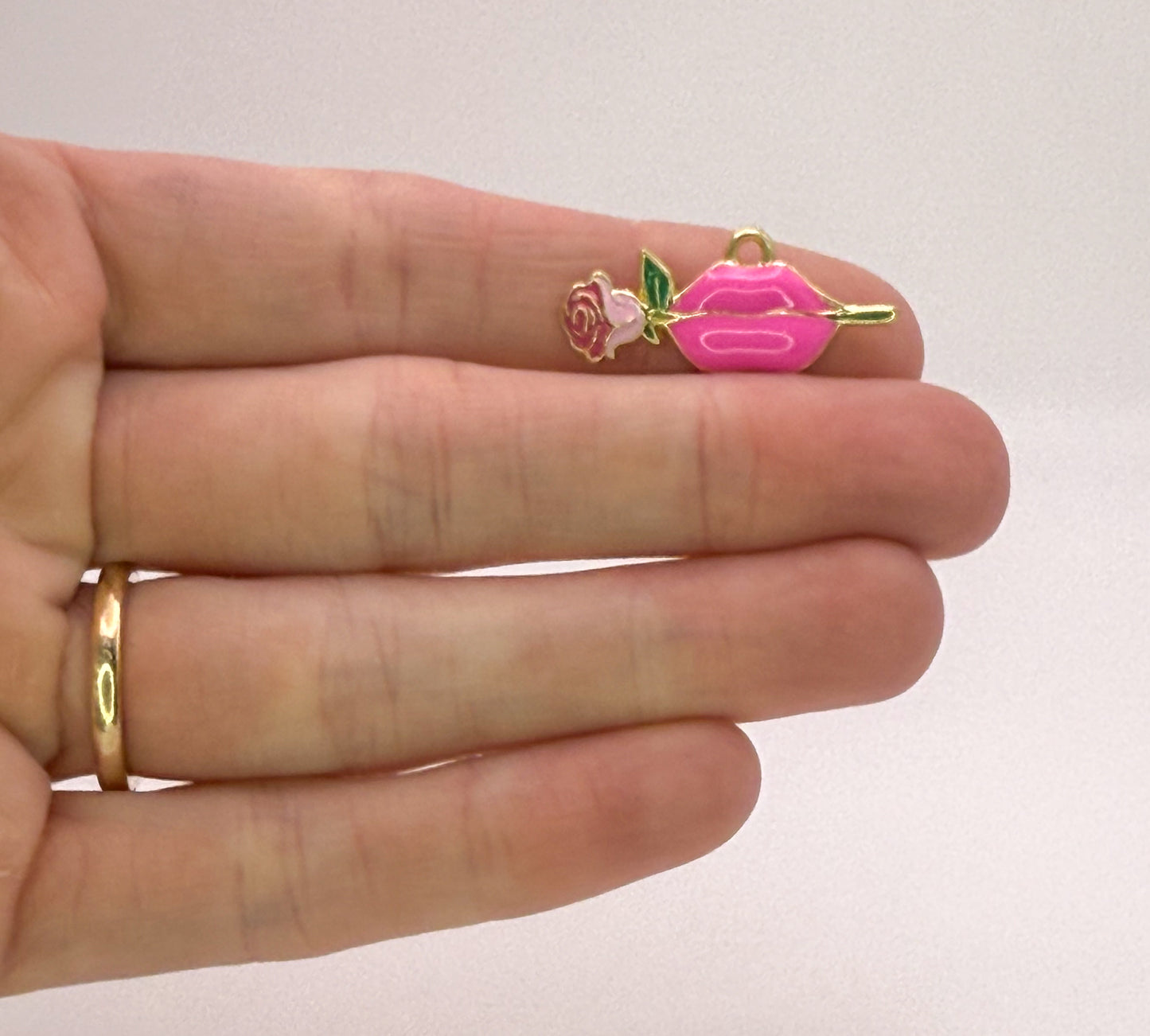 Pink Lips with Rose DIY Metal Charms