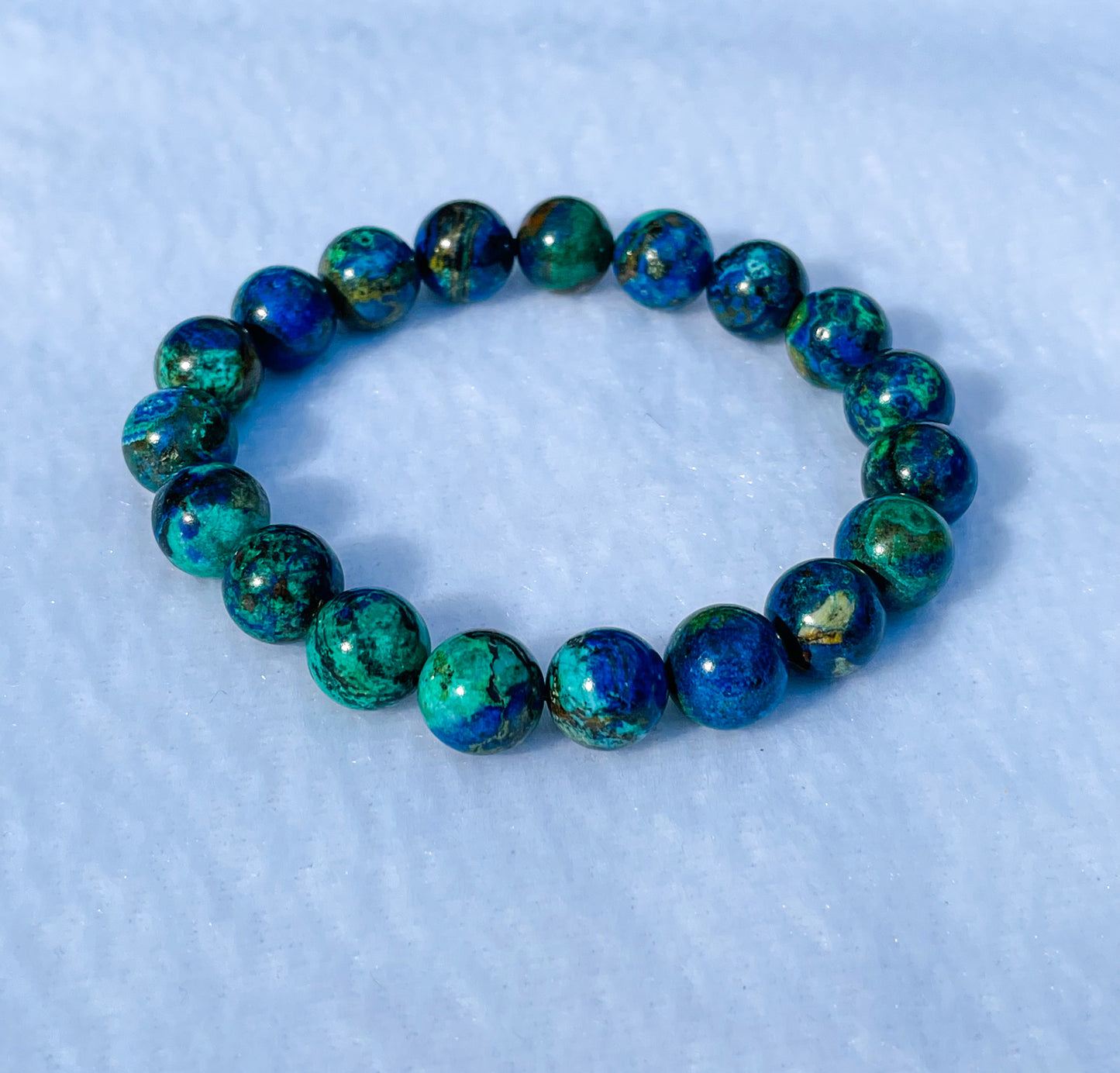Natural Azurite with Malachite Crystal Beaded Stretch Adjustable Bracelet
