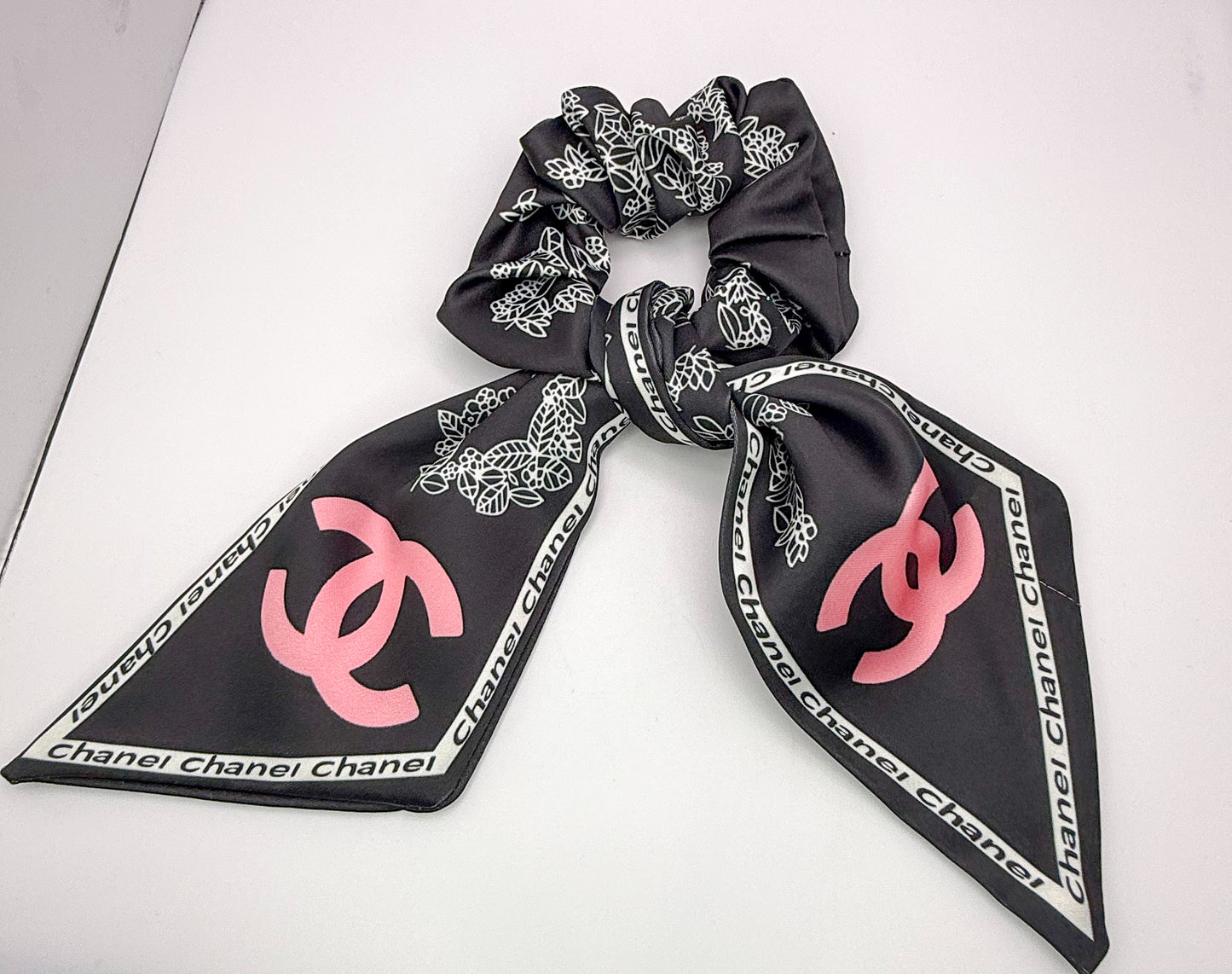 CC Designer Scrunchie Hair Tie with Removable mini Scarf Hair Ribbon